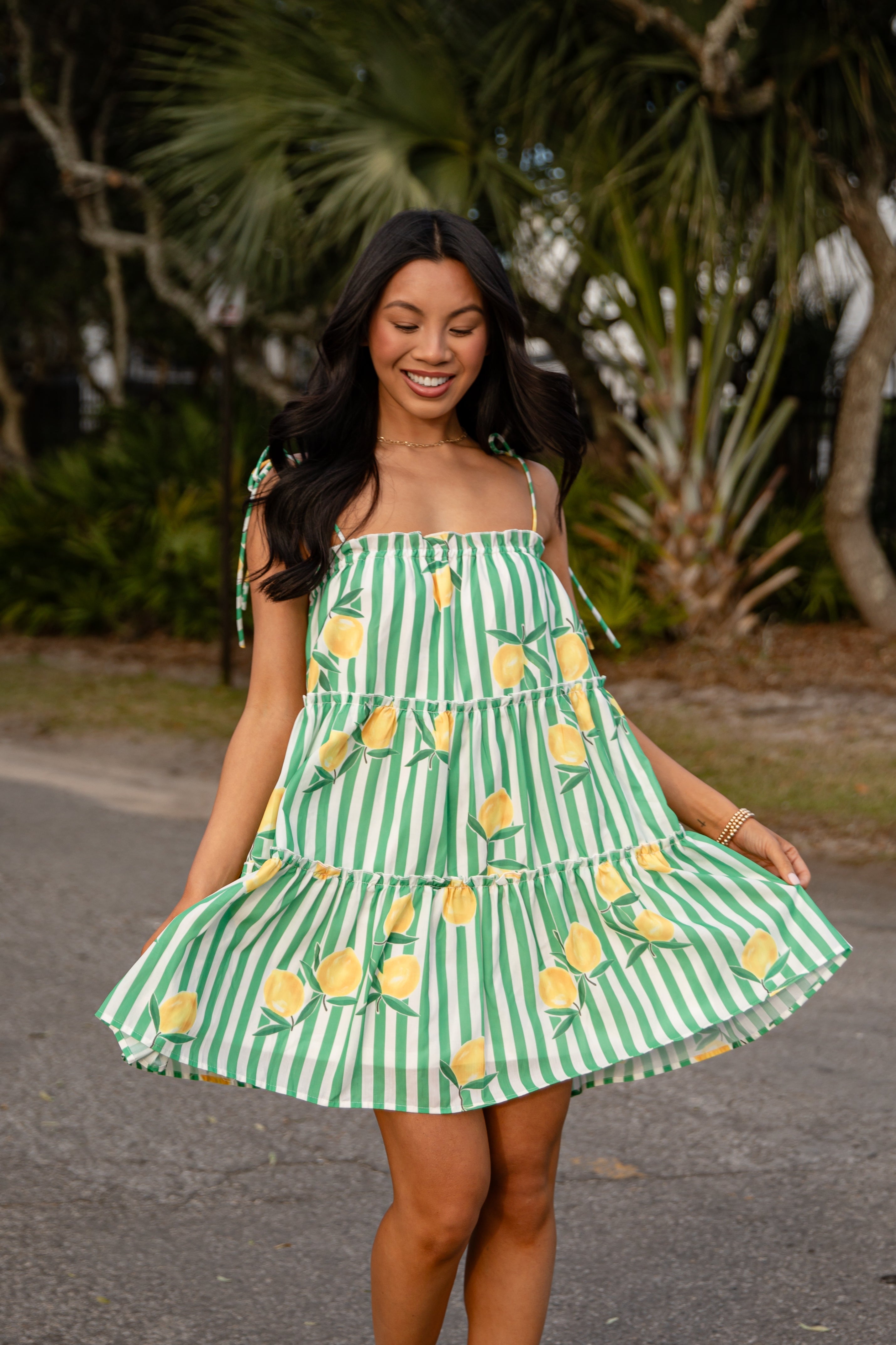 Citrus Grove Tiered Stripe Mini Dress