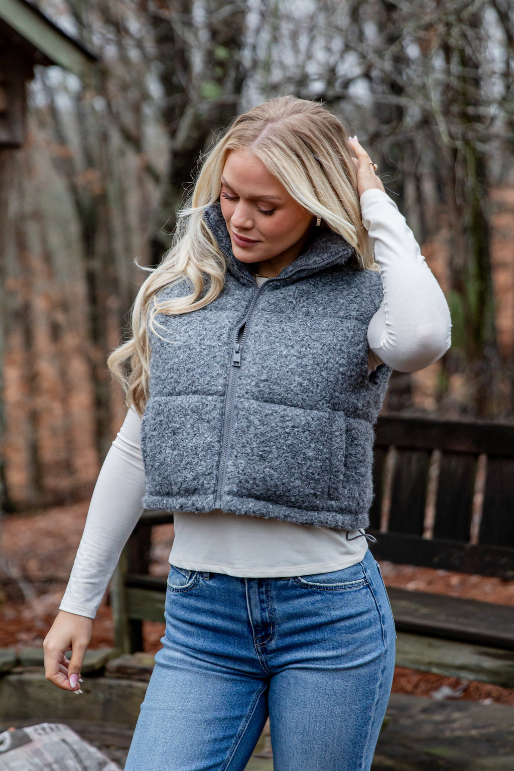 FINAL SALE - Driftwood Grey Teddy Puffer Vest
