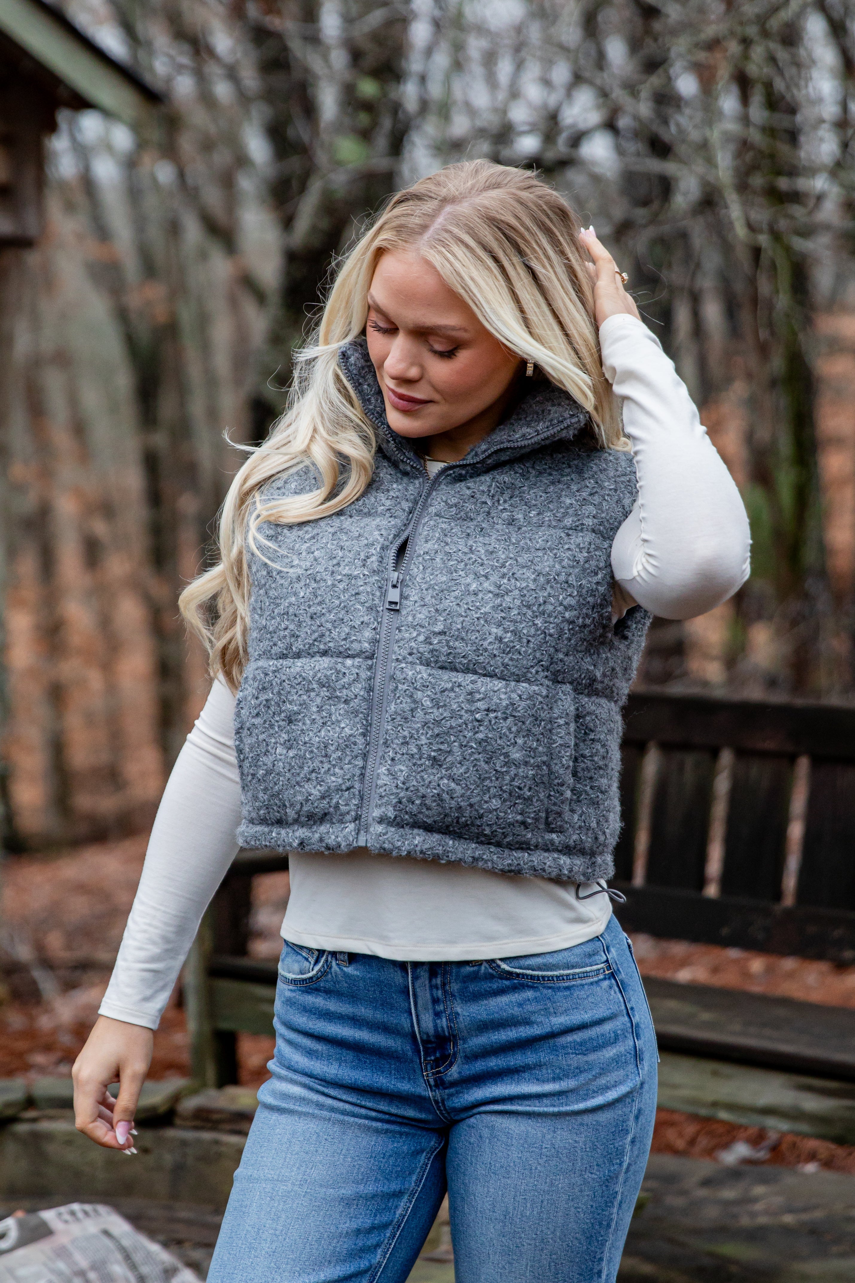 FINAL SALE - Driftwood Grey Teddy Puffer Vest