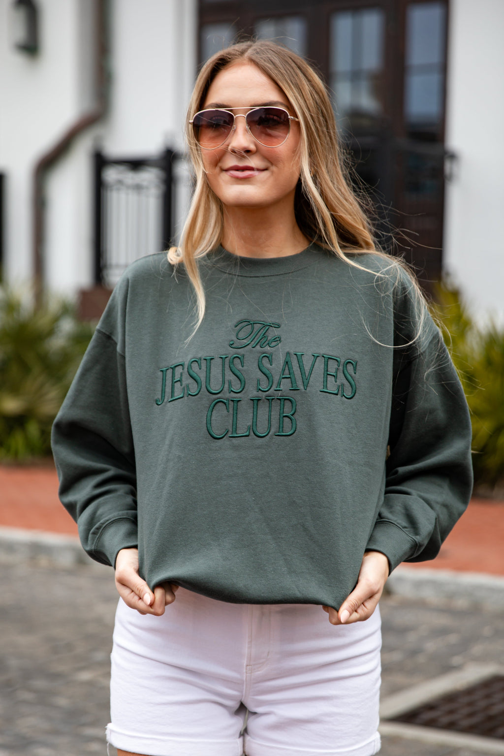 Jesus Saves Club Graphic Hunter Green Pullover