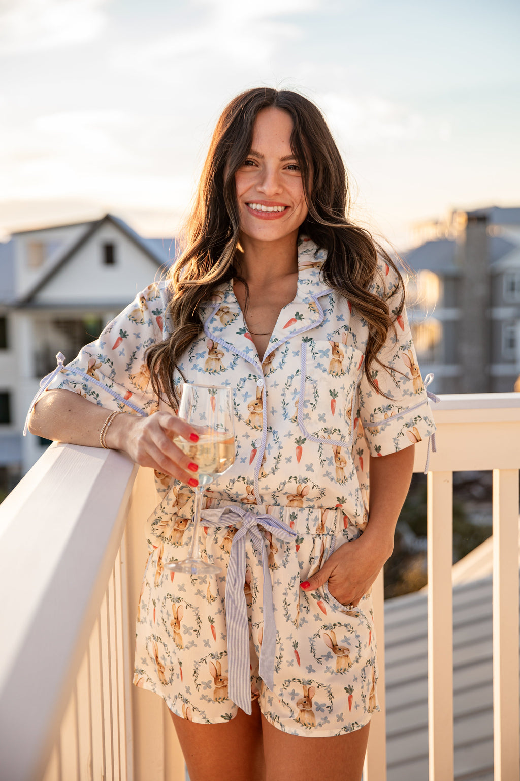 FINAL SALE - Hop Into Cozy White Button-Up Pajama Top