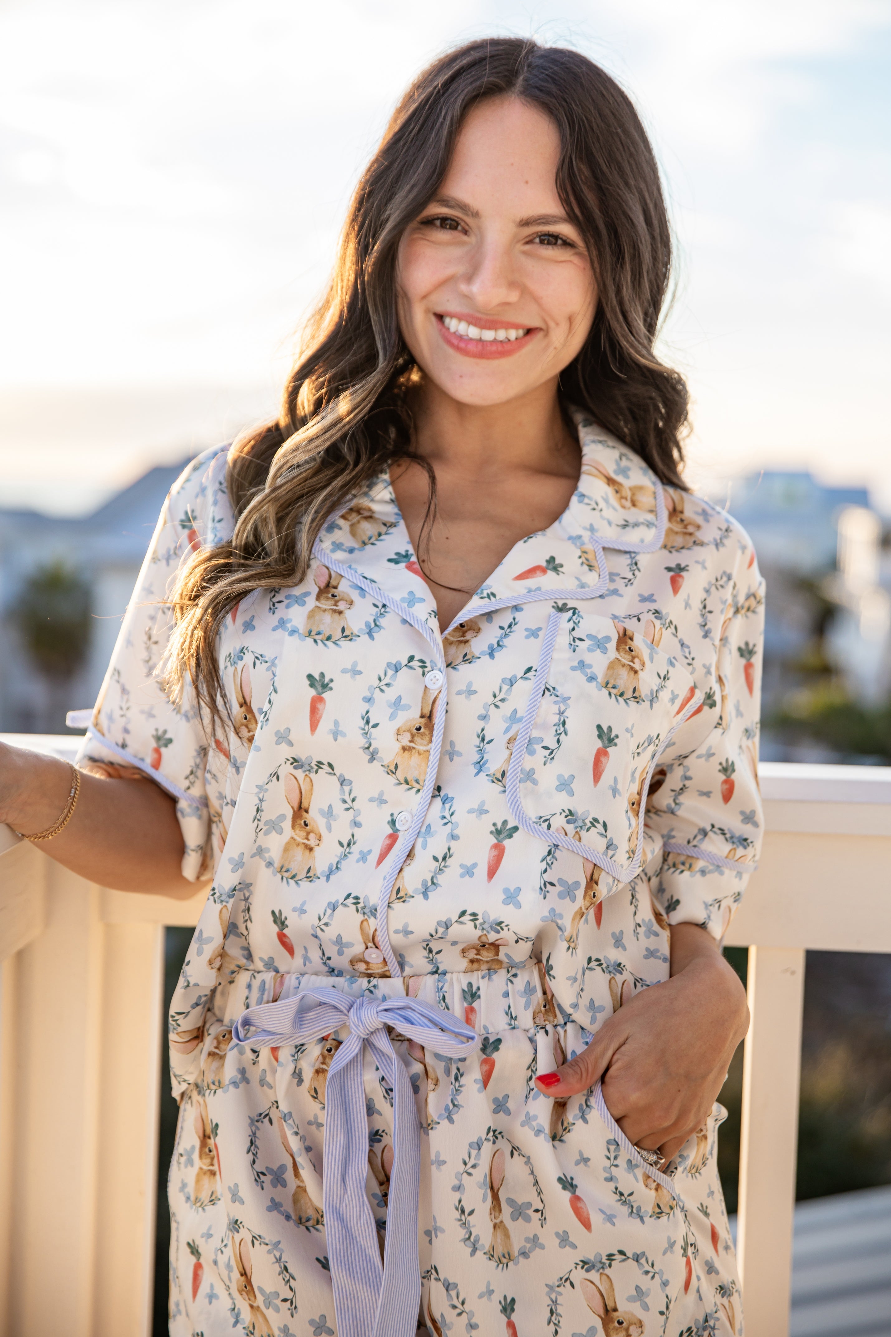 FINAL SALE - Hop Into Cozy White Button-Up Pajama Top