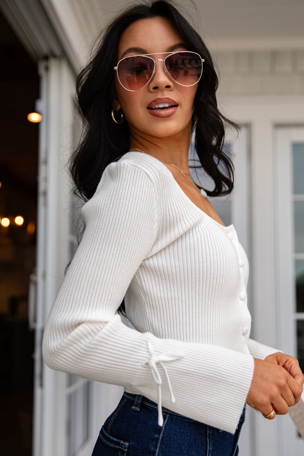 FINAL SALE - Written in Love Tie-Sleeve Ivory Ribbed Knit Top