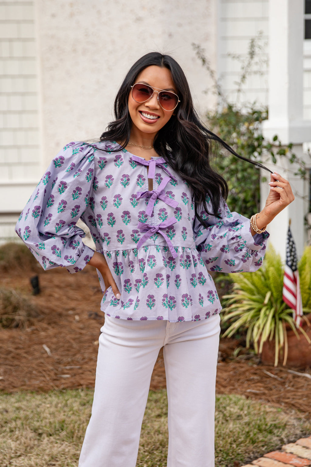 FINAL SALE - Rosewood Charm Floral Bow Front Blouse