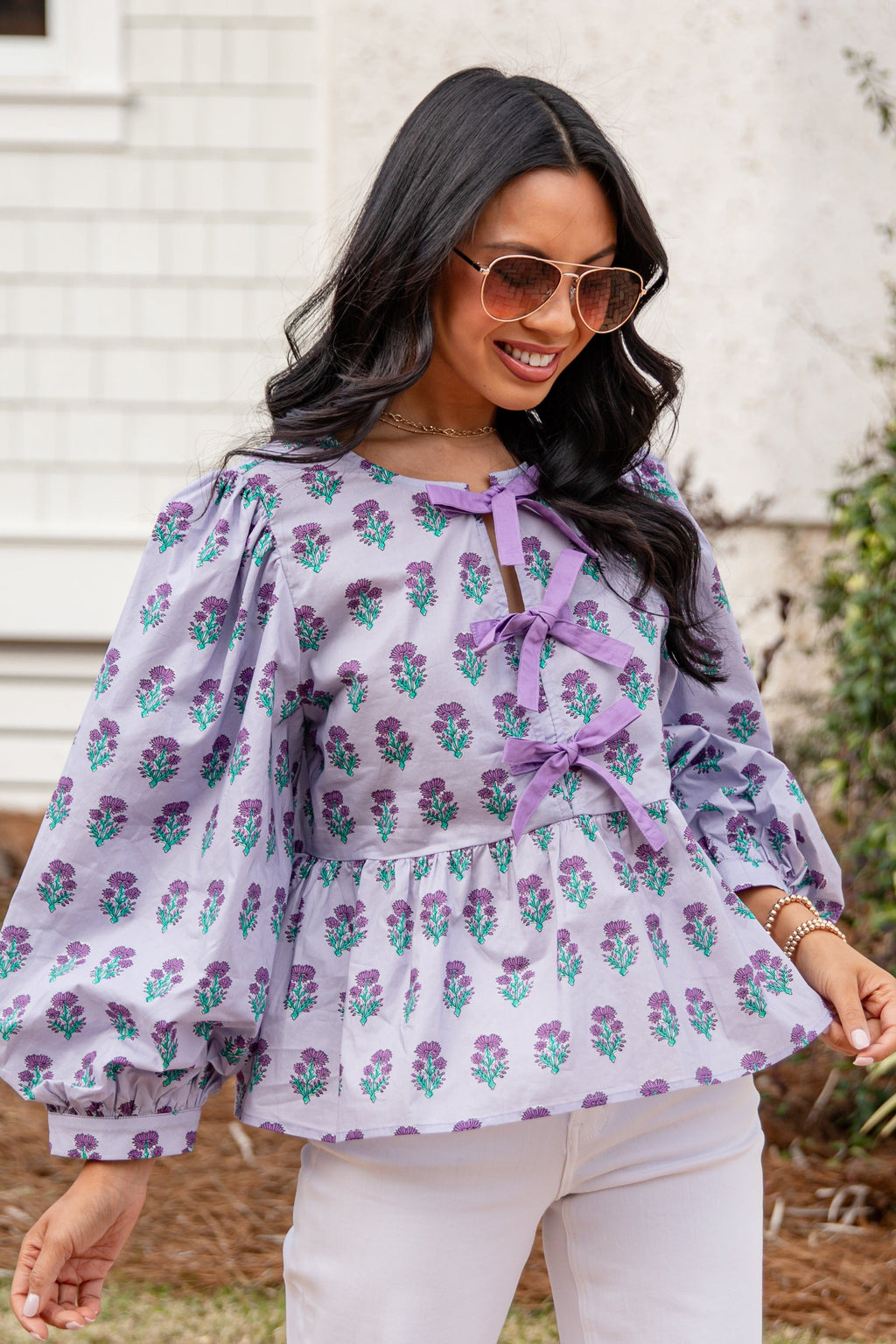 FINAL SALE - Rosewood Charm Floral Bow Front Blouse