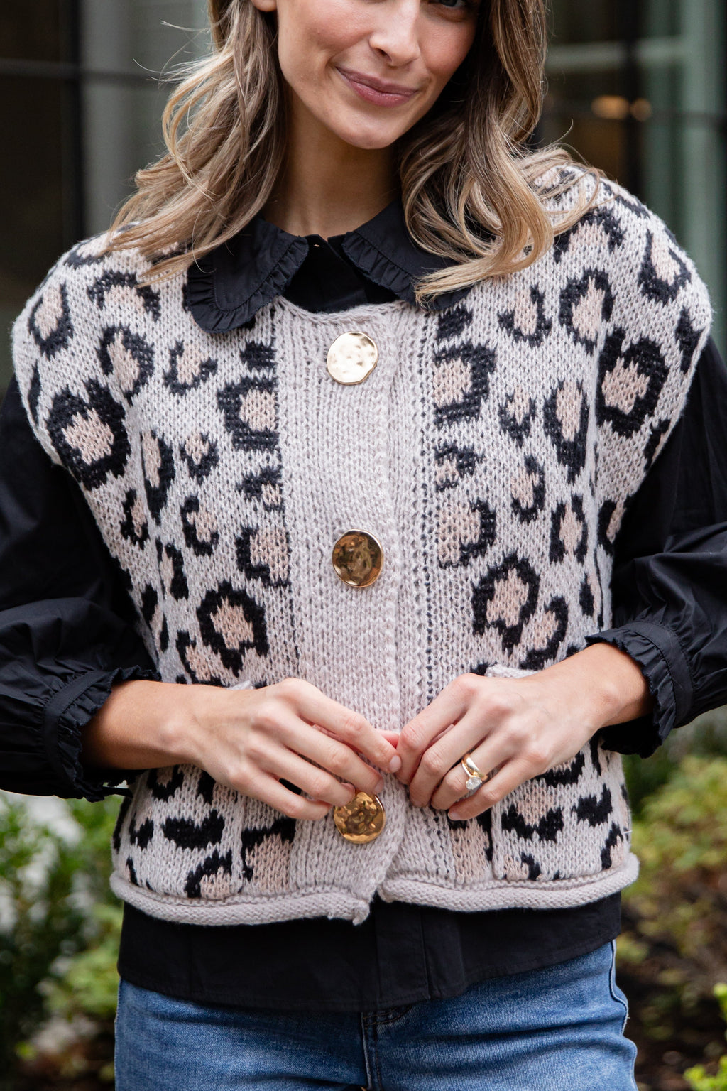 FINAL SALE - Neutral Instinct Leopard Button Front Knit Vest