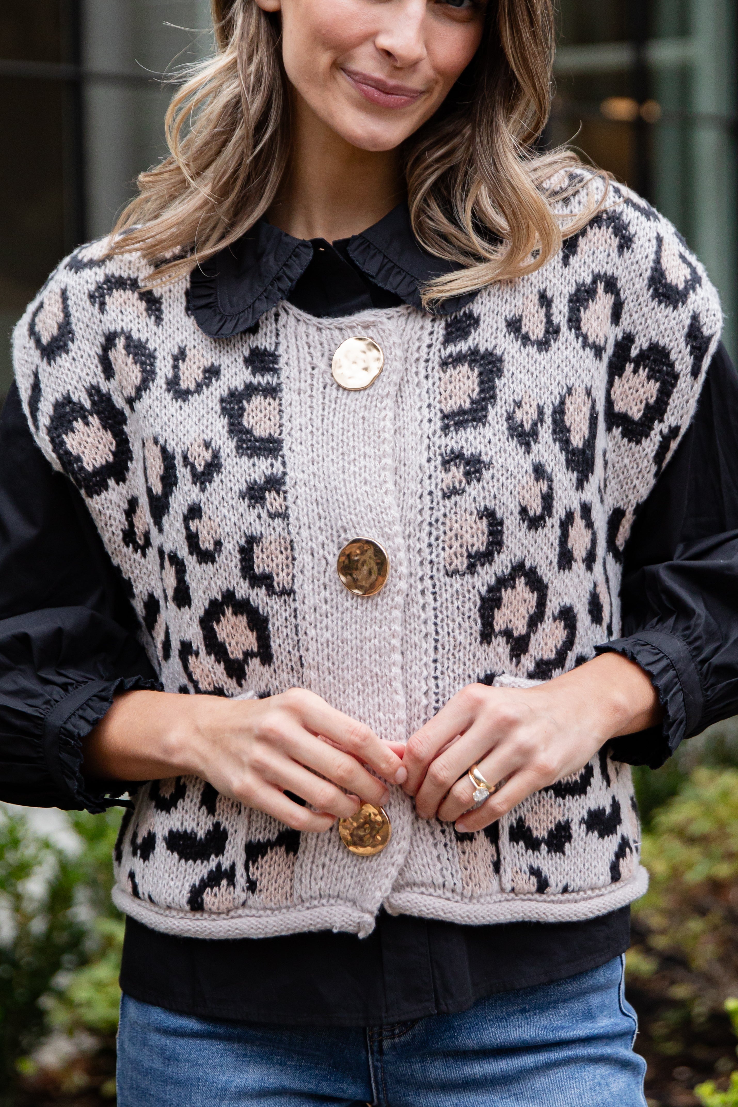 FINAL SALE - Neutral Instinct Leopard Button Front Knit Vest