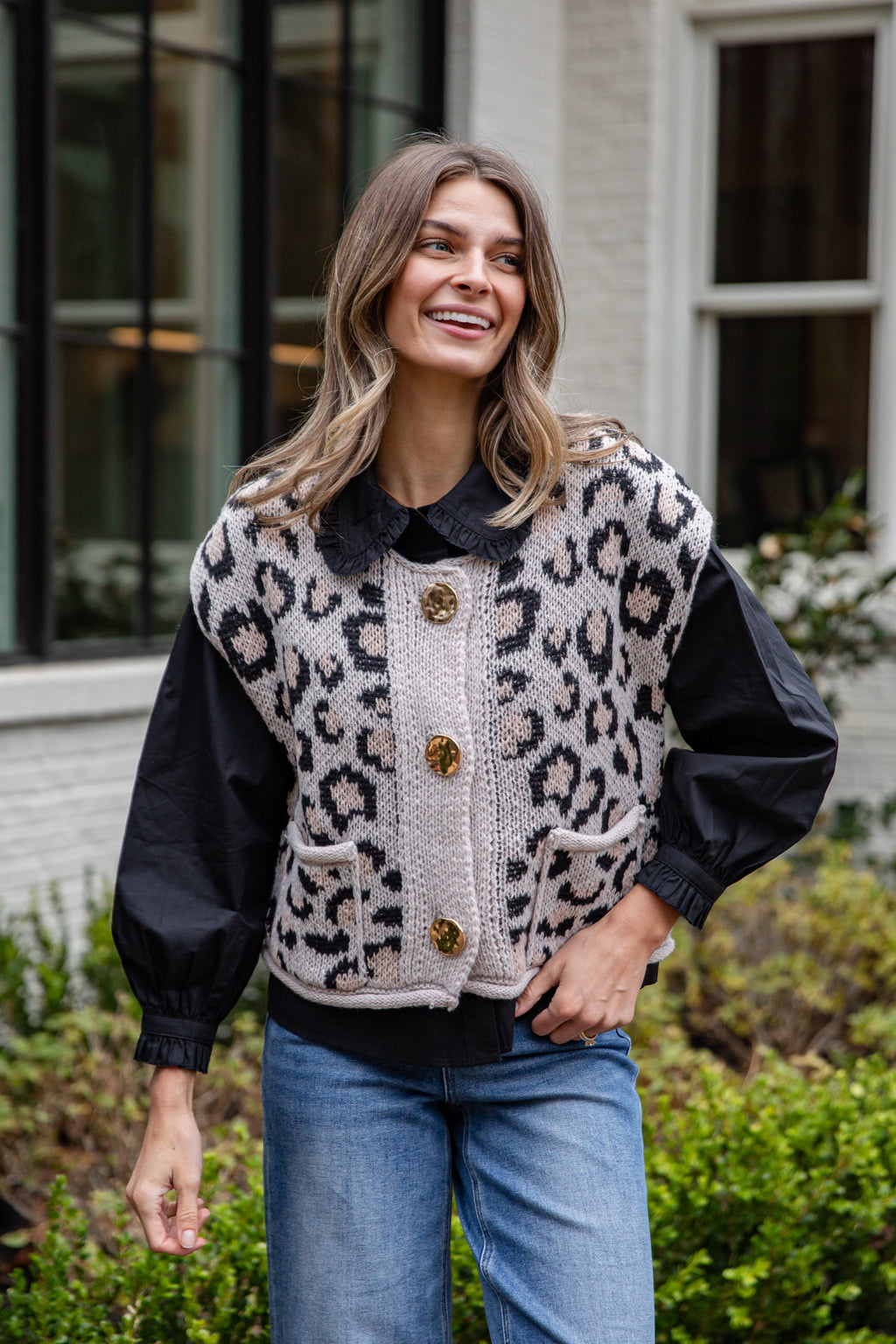 FINAL SALE - Neutral Instinct Leopard Button Front Knit Vest