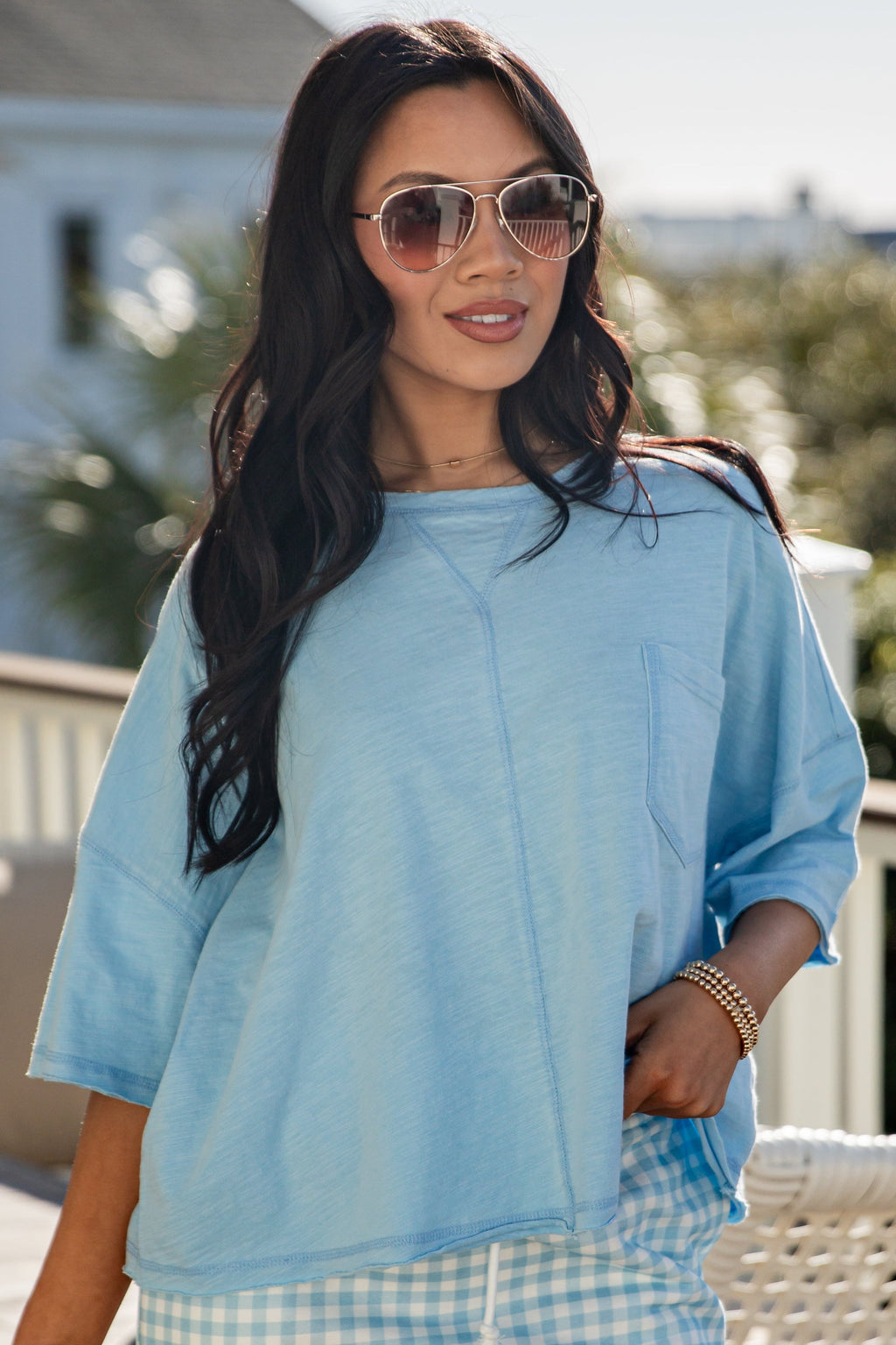 Captivating Aesthetic Light Blue Casual Top