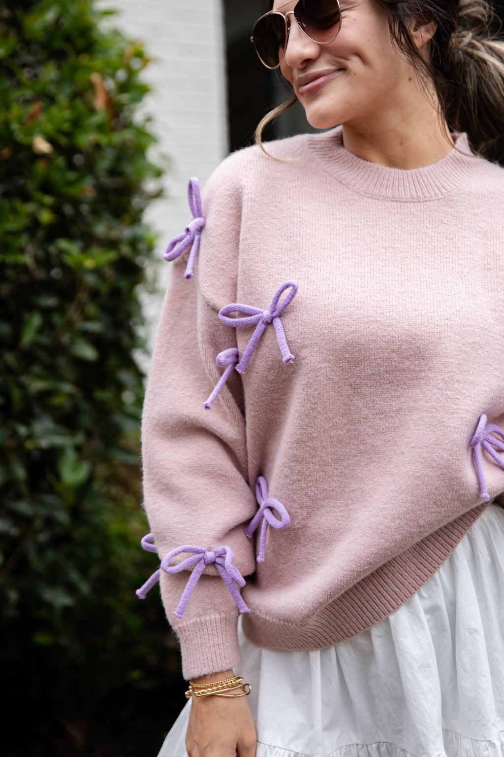 FINAL SALE - Bow Accent Mauve Knit Sweater