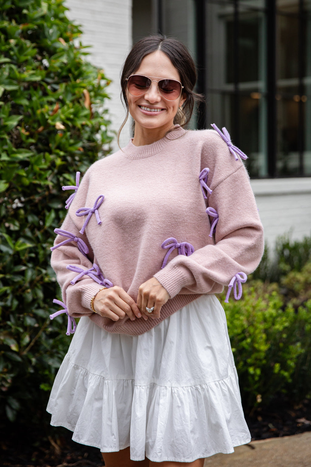 FINAL SALE - Bow Accent Mauve Knit Sweater