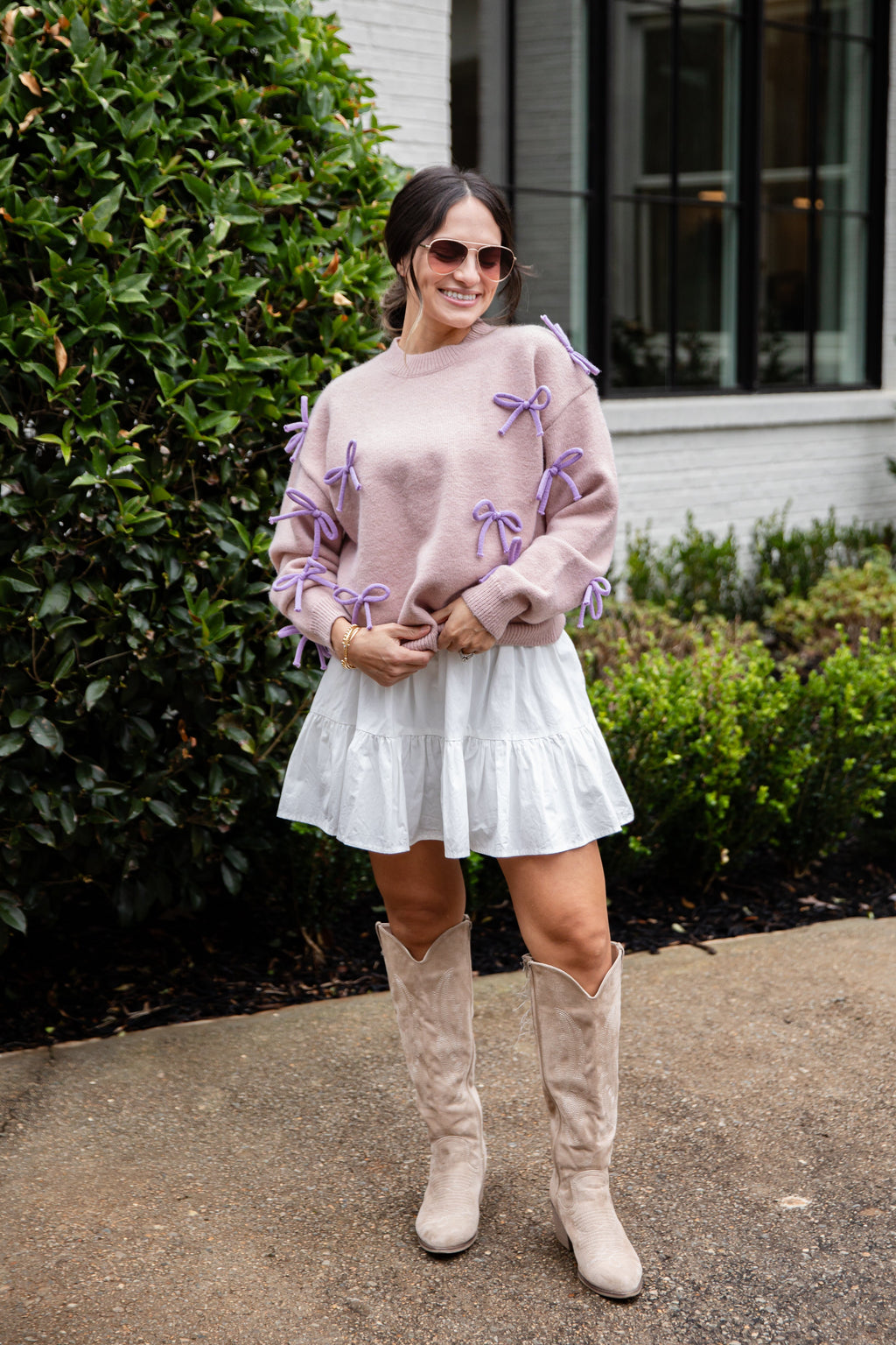 FINAL SALE - Bow Accent Mauve Knit Sweater