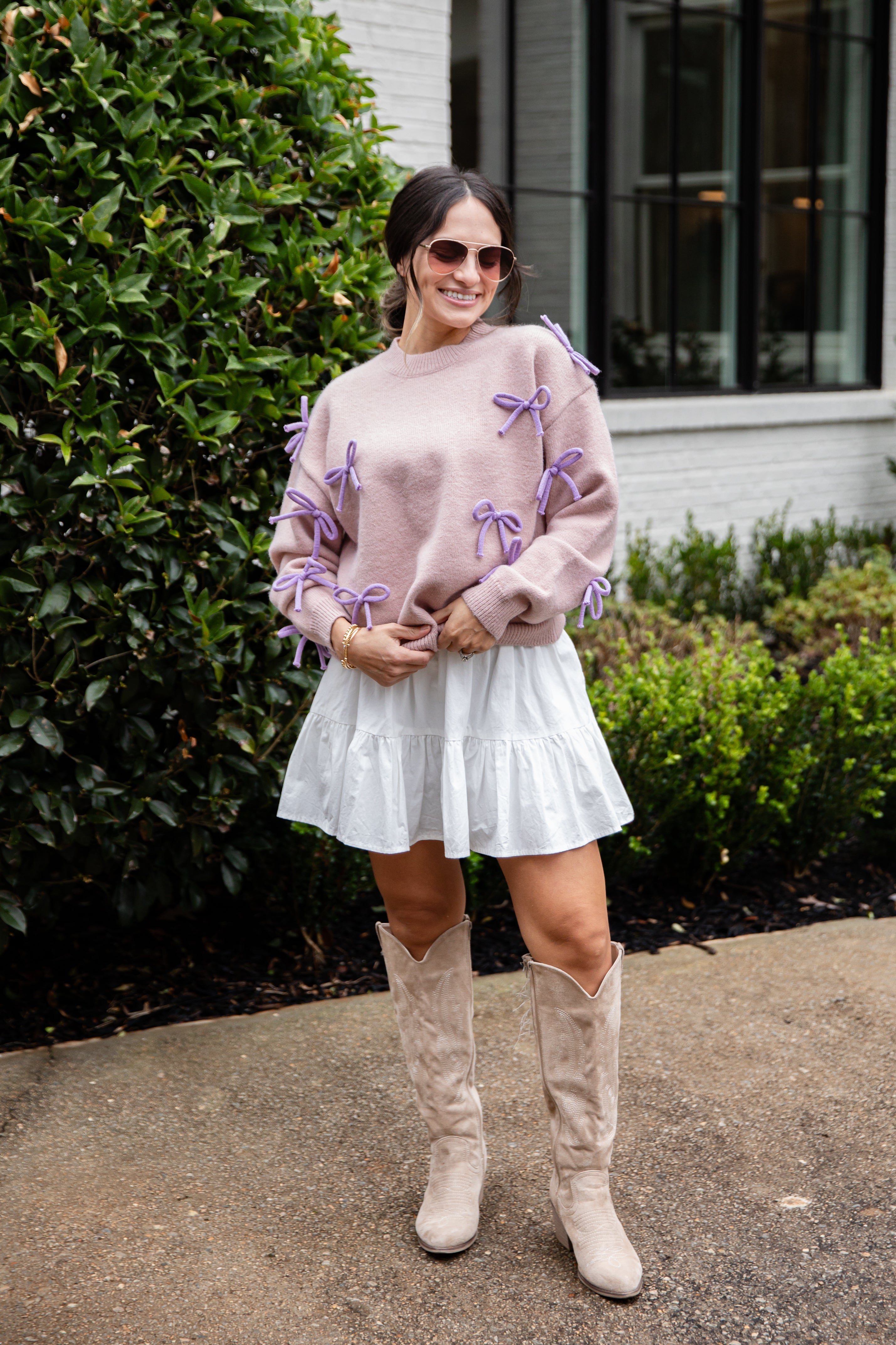 FINAL SALE - Bow Accent Mauve Knit Sweater