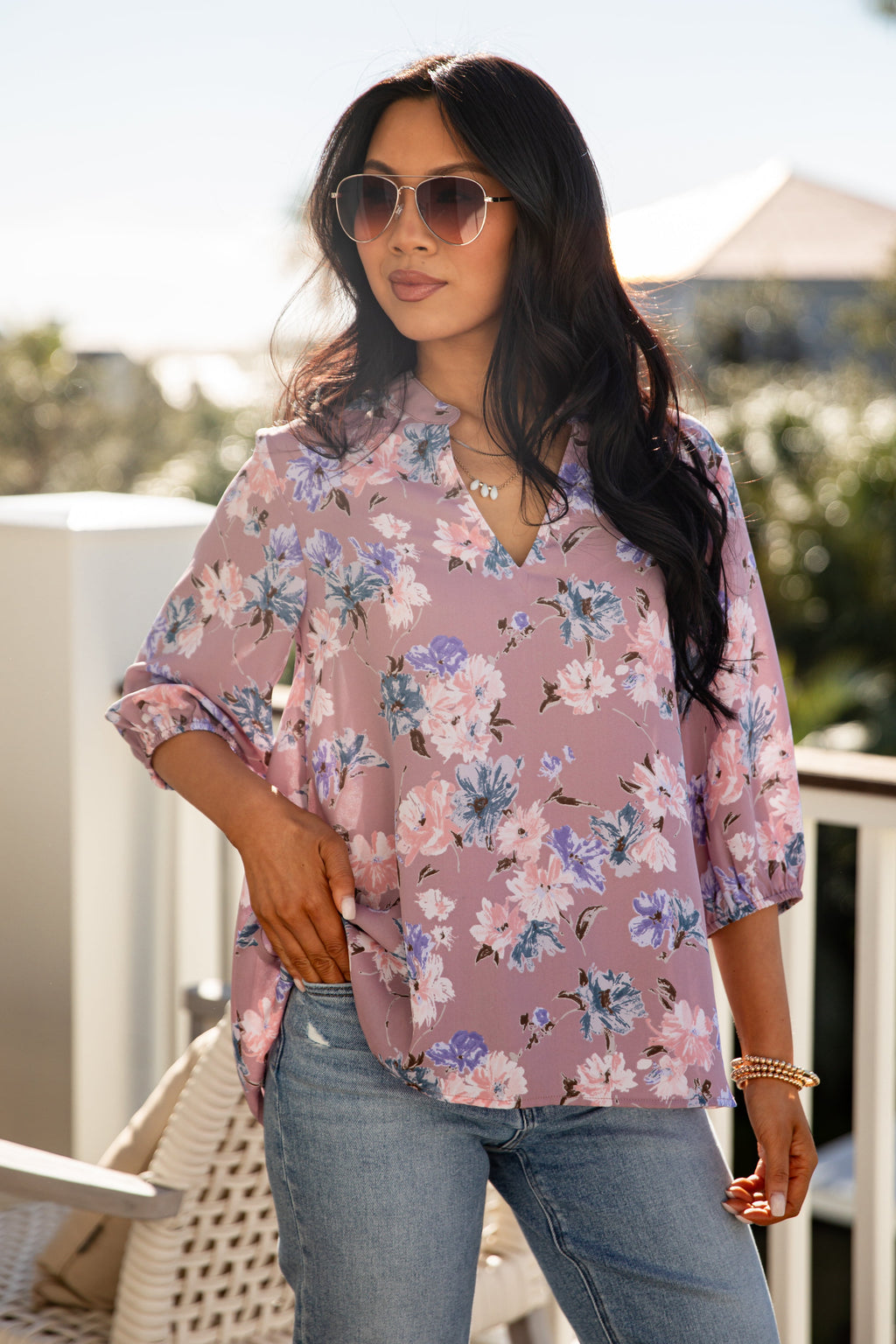 FINAL SALE - Keep It Floral Mauve Blouse