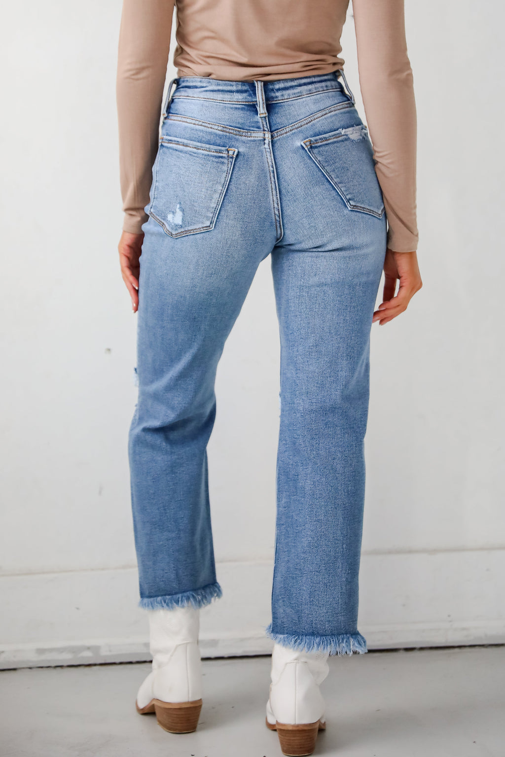 FINAL SALE - Emily Medium Wash High Rise Distressed Straight Leg Jeans