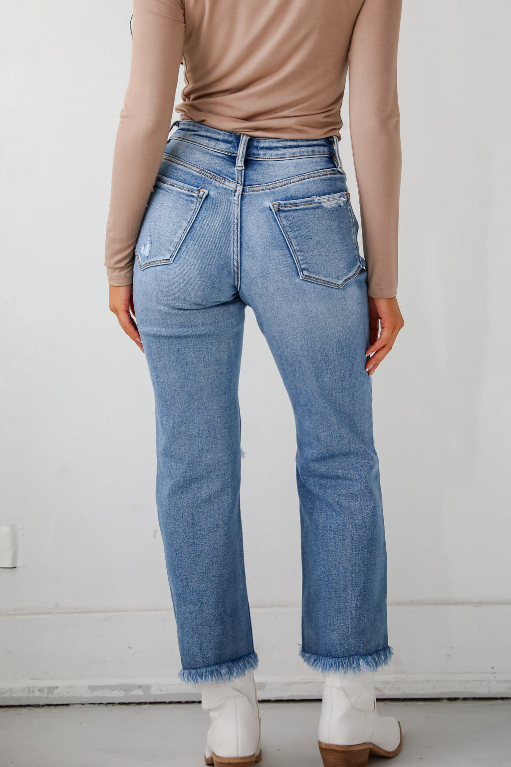 FINAL SALE - Emily Medium Wash High Rise Distressed Straight Leg Jeans