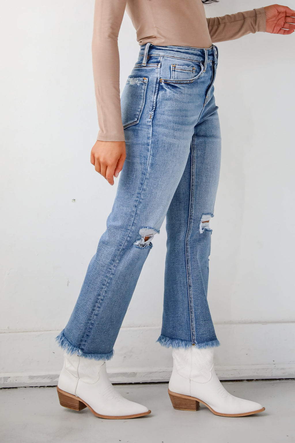 FINAL SALE - Emily Medium Wash High Rise Distressed Straight Leg Jeans