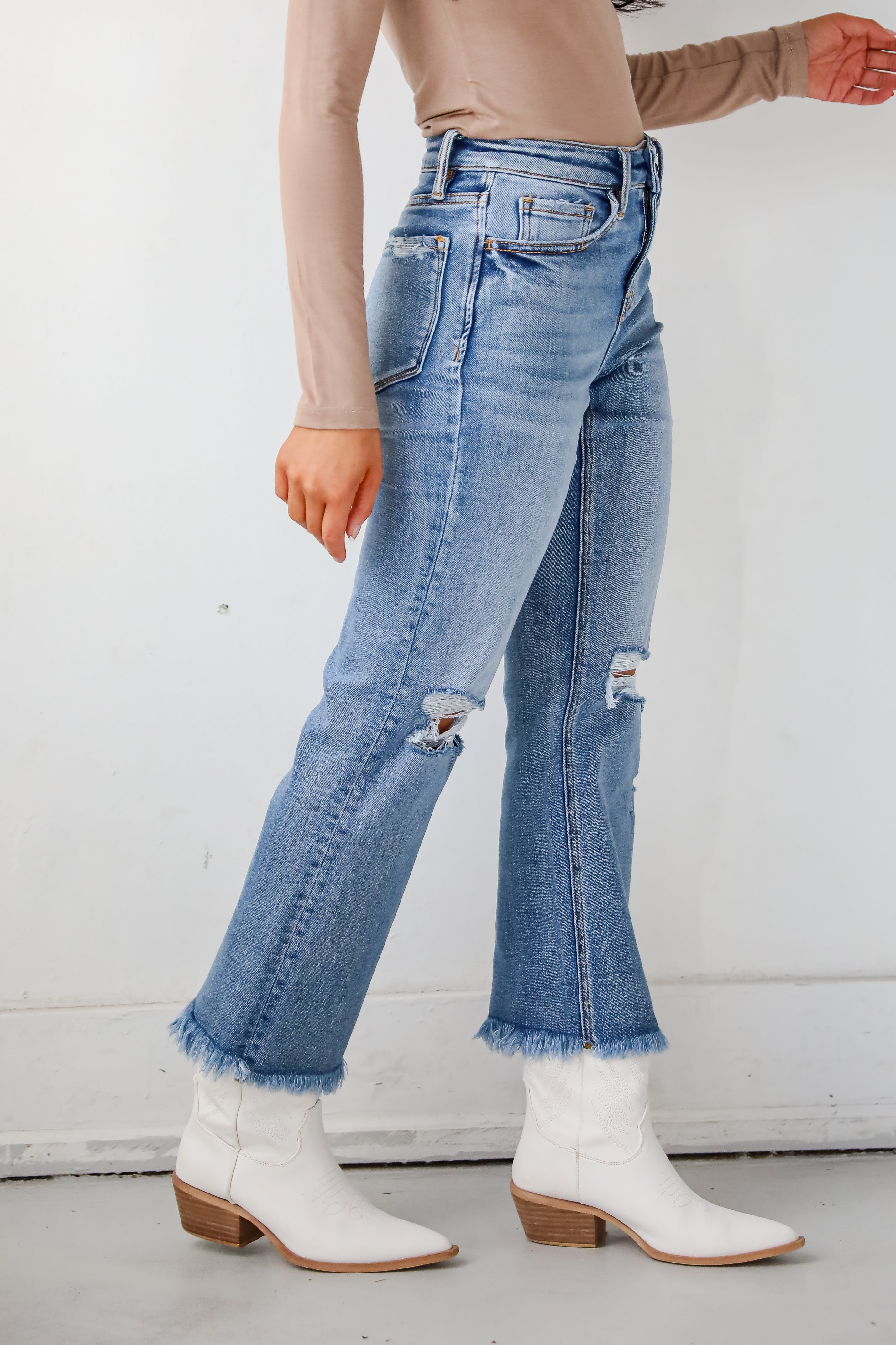 FINAL SALE - Emily Medium Wash High Rise Distressed Straight Leg Jeans