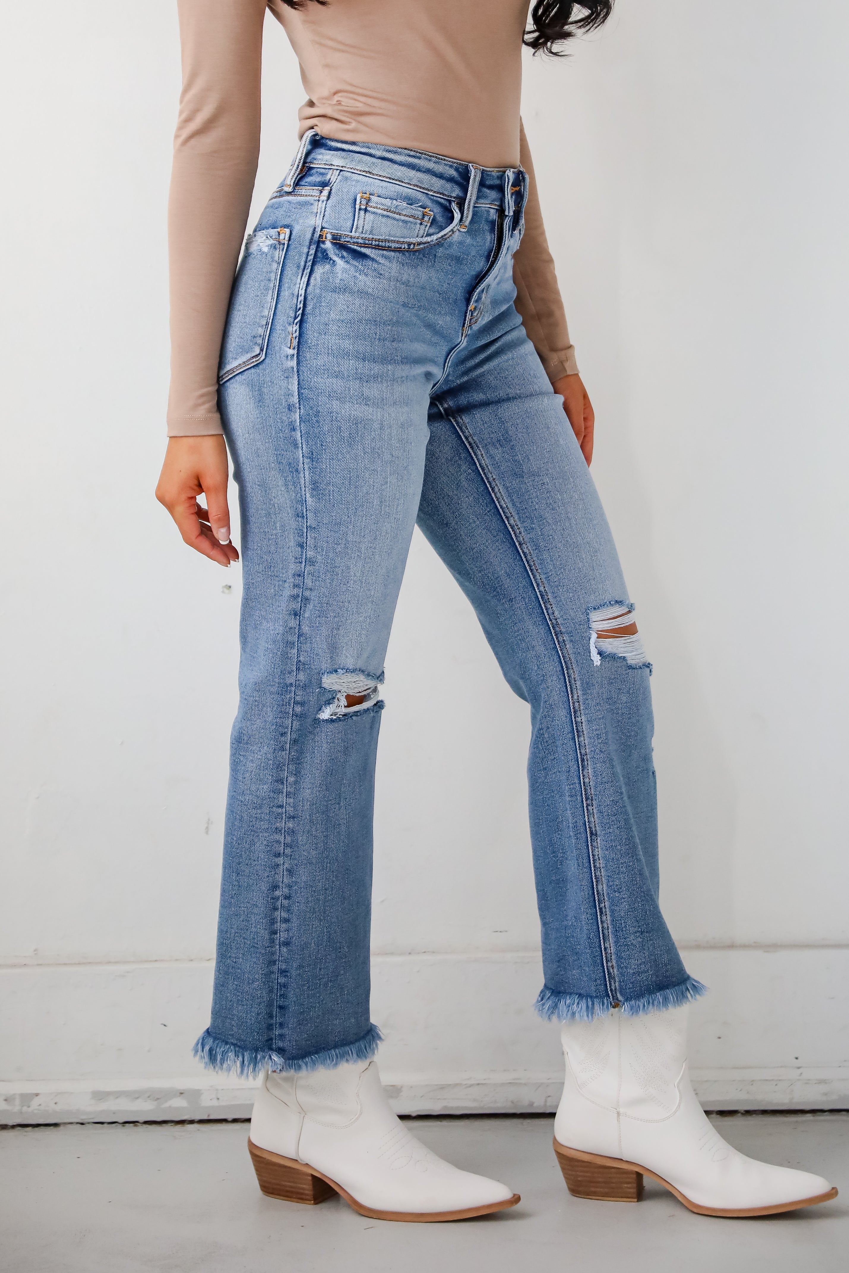 FINAL SALE - Emily Medium Wash High Rise Distressed Straight Leg Jeans