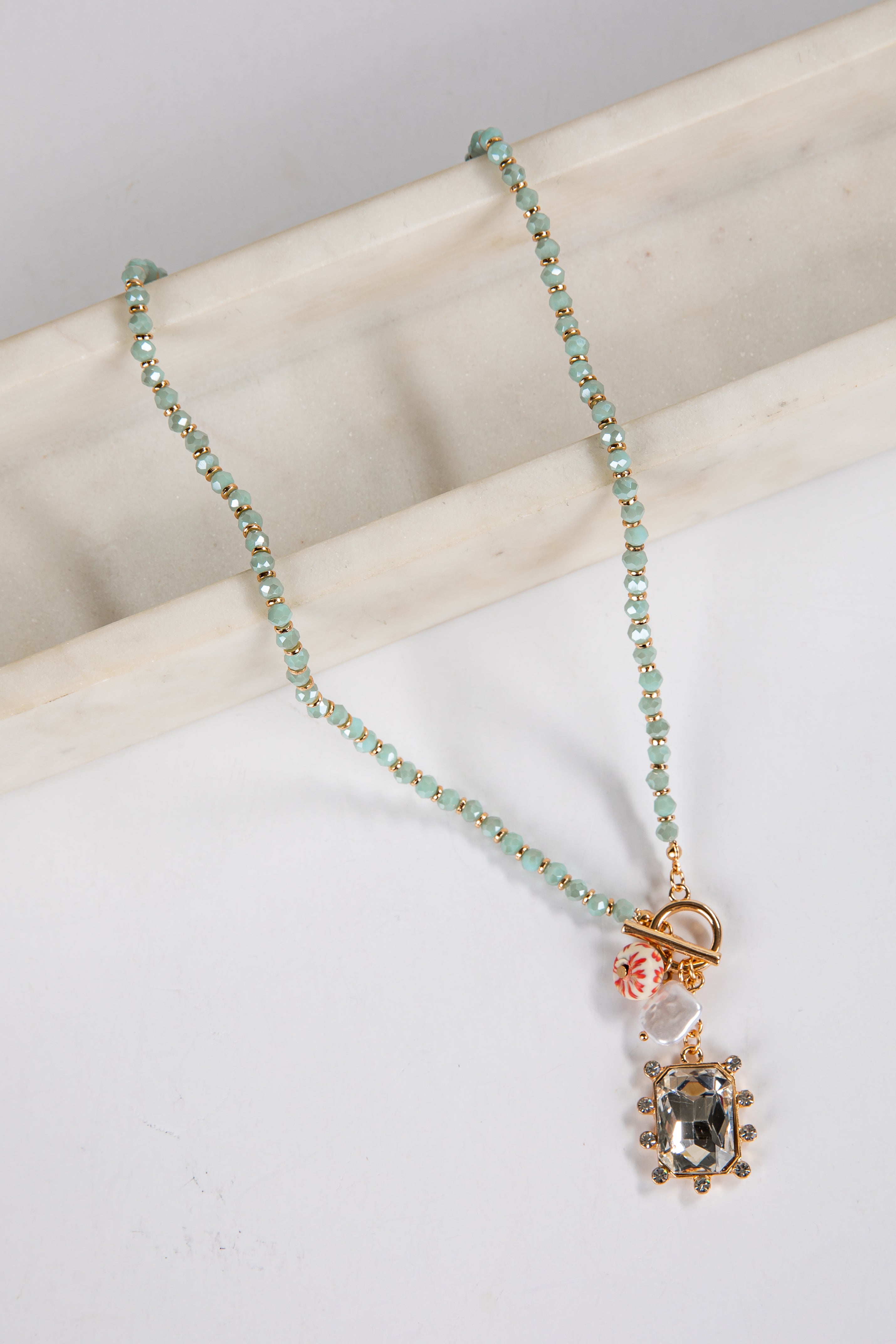 Tori Mint Beaded Charm Necklace