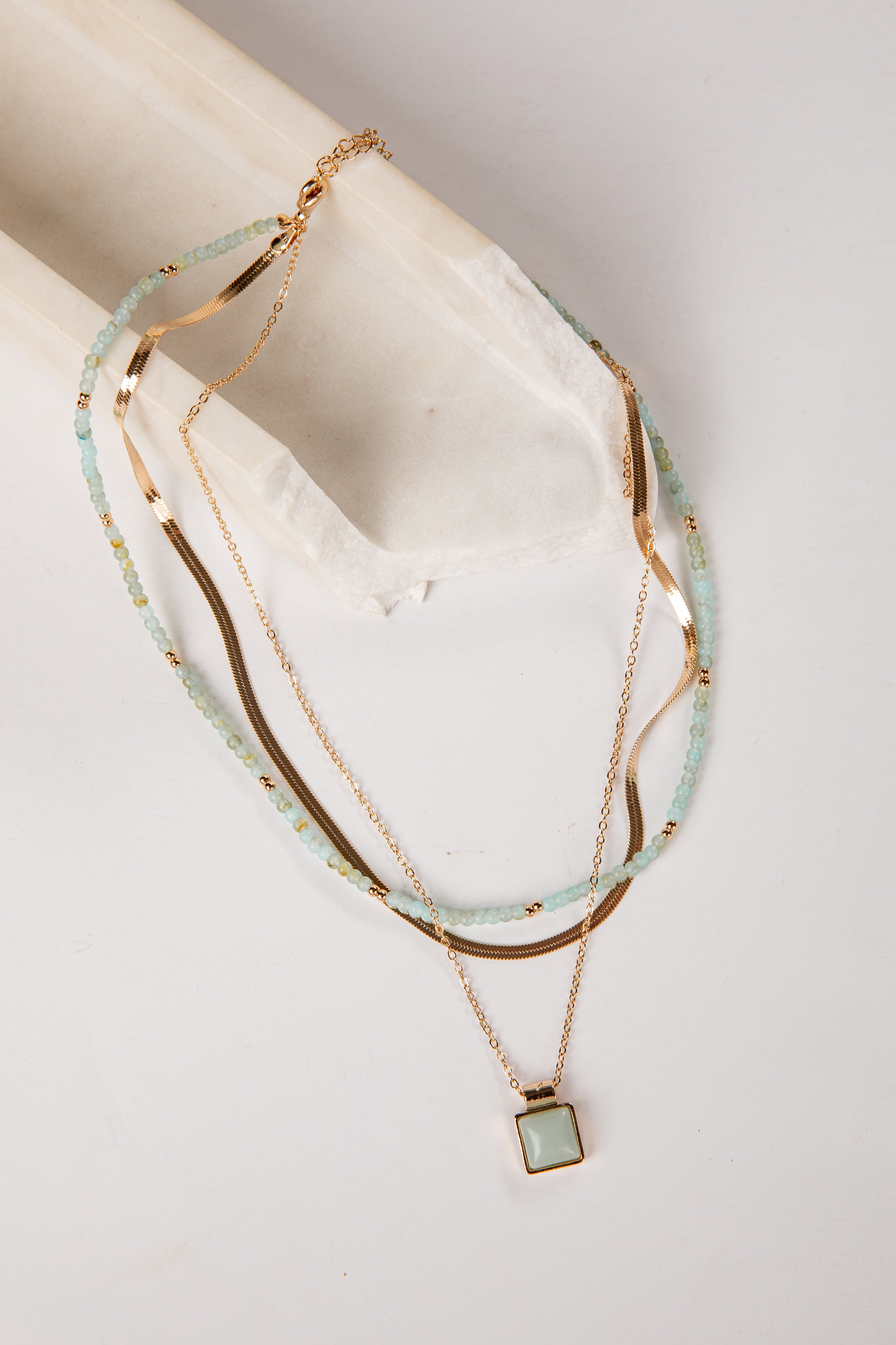Rory Mint Layered Pendant Necklace