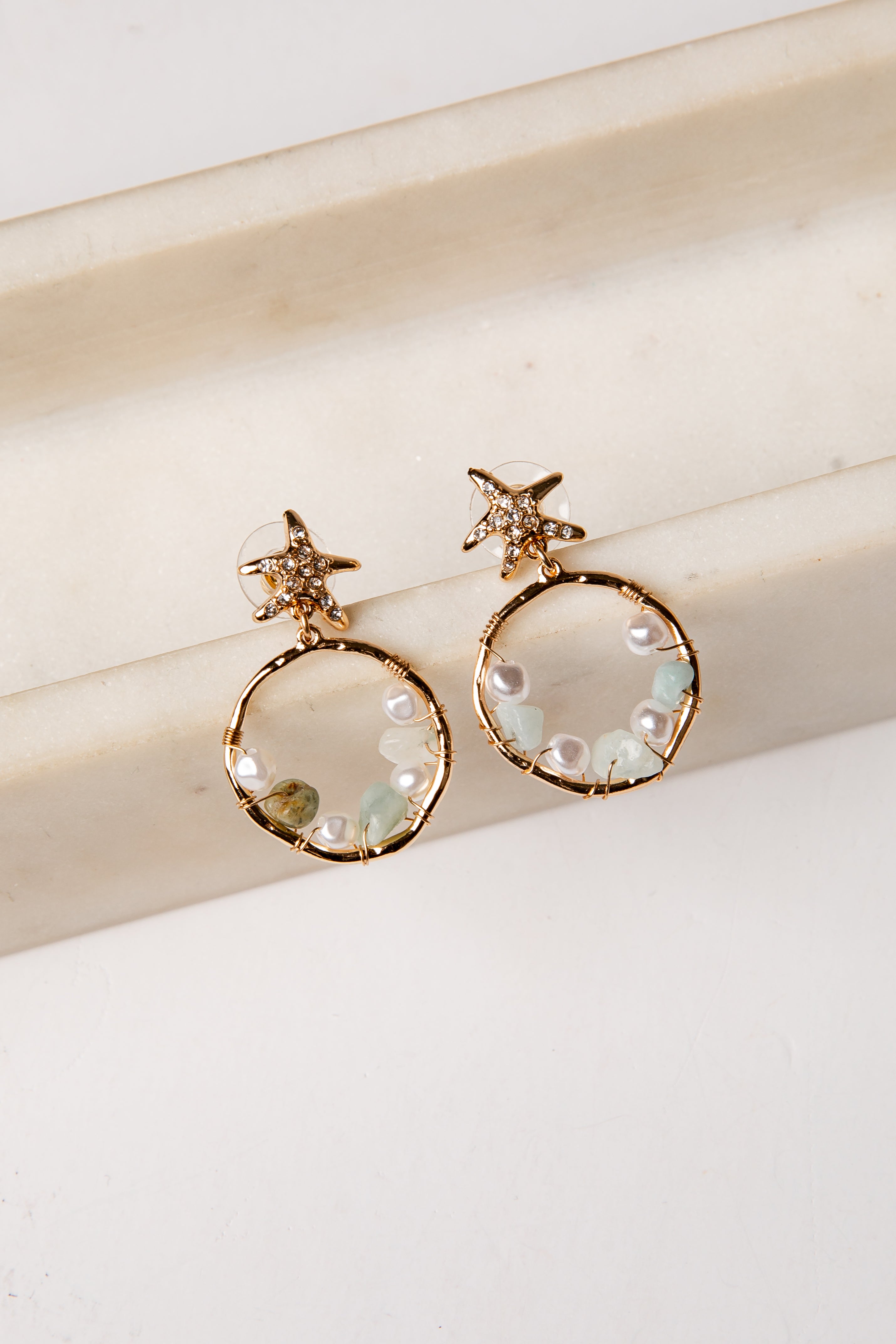 Jenny Mint Starfish Drop Hoop Earrings