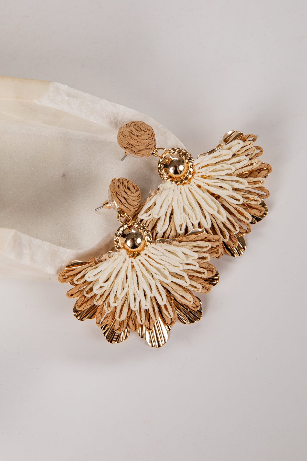 Claire Raffia Gold Floral Earrings