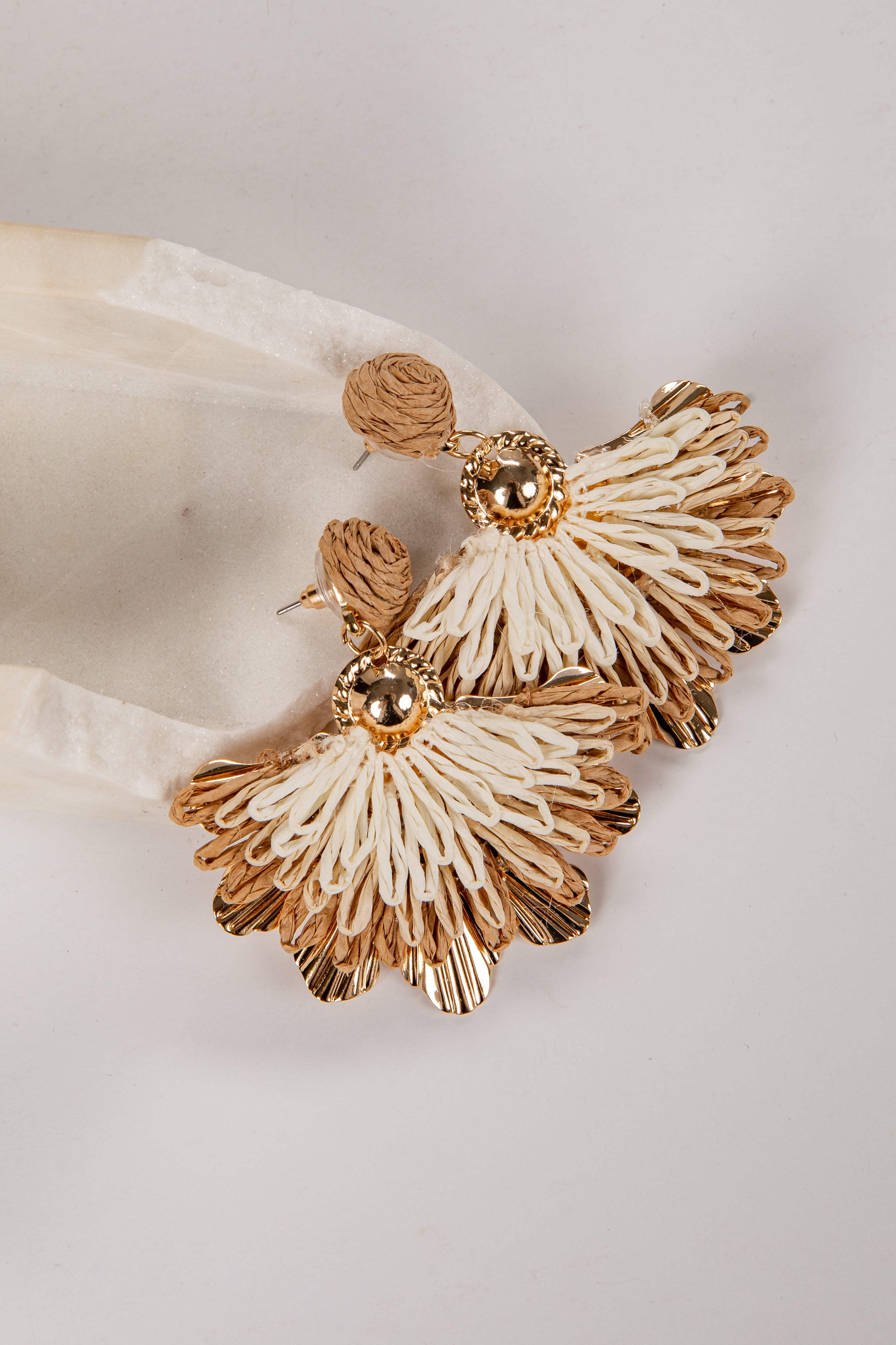 Claire Raffia Gold Floral Earrings