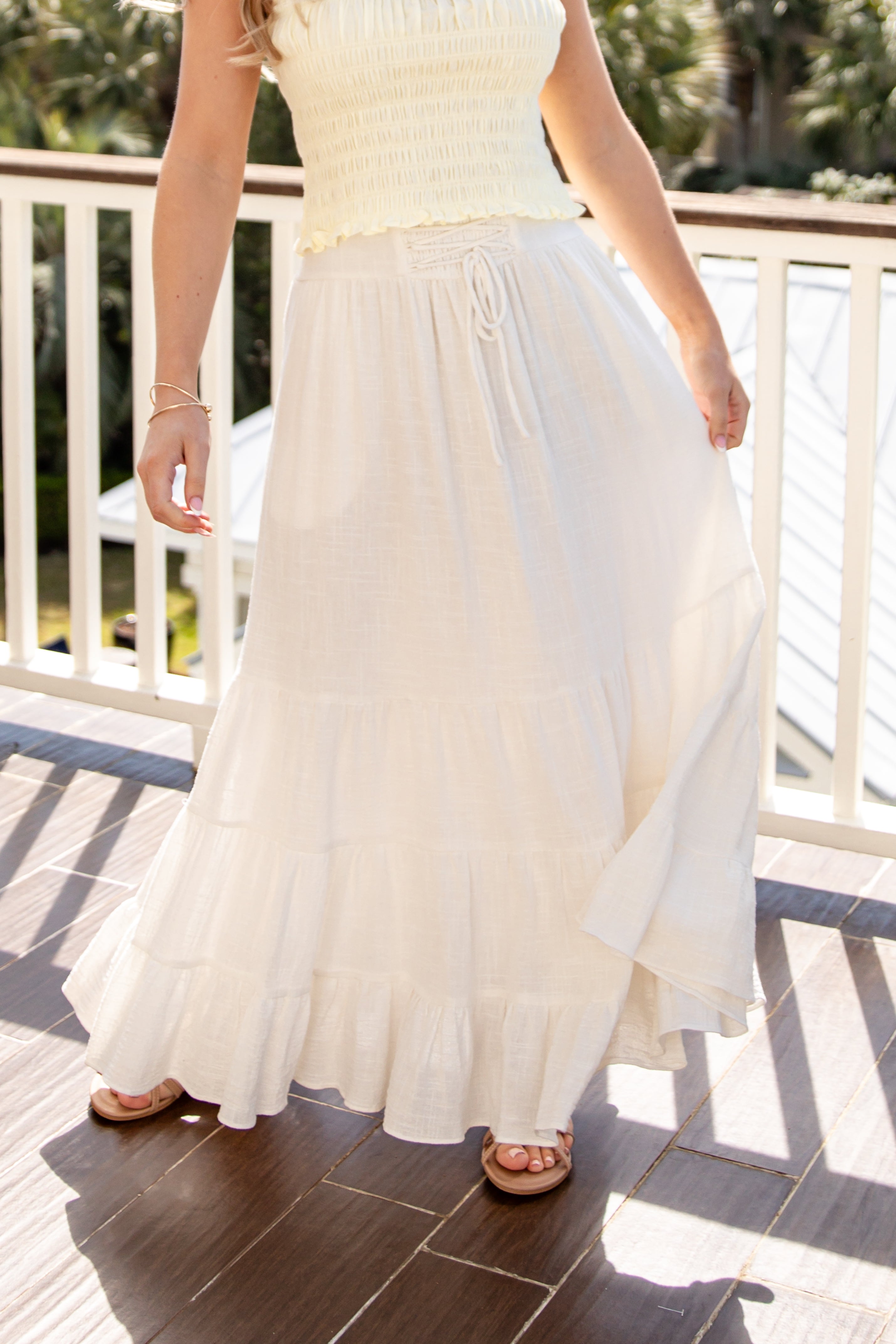 Just My Style Off White Tiered Maxi Skirt