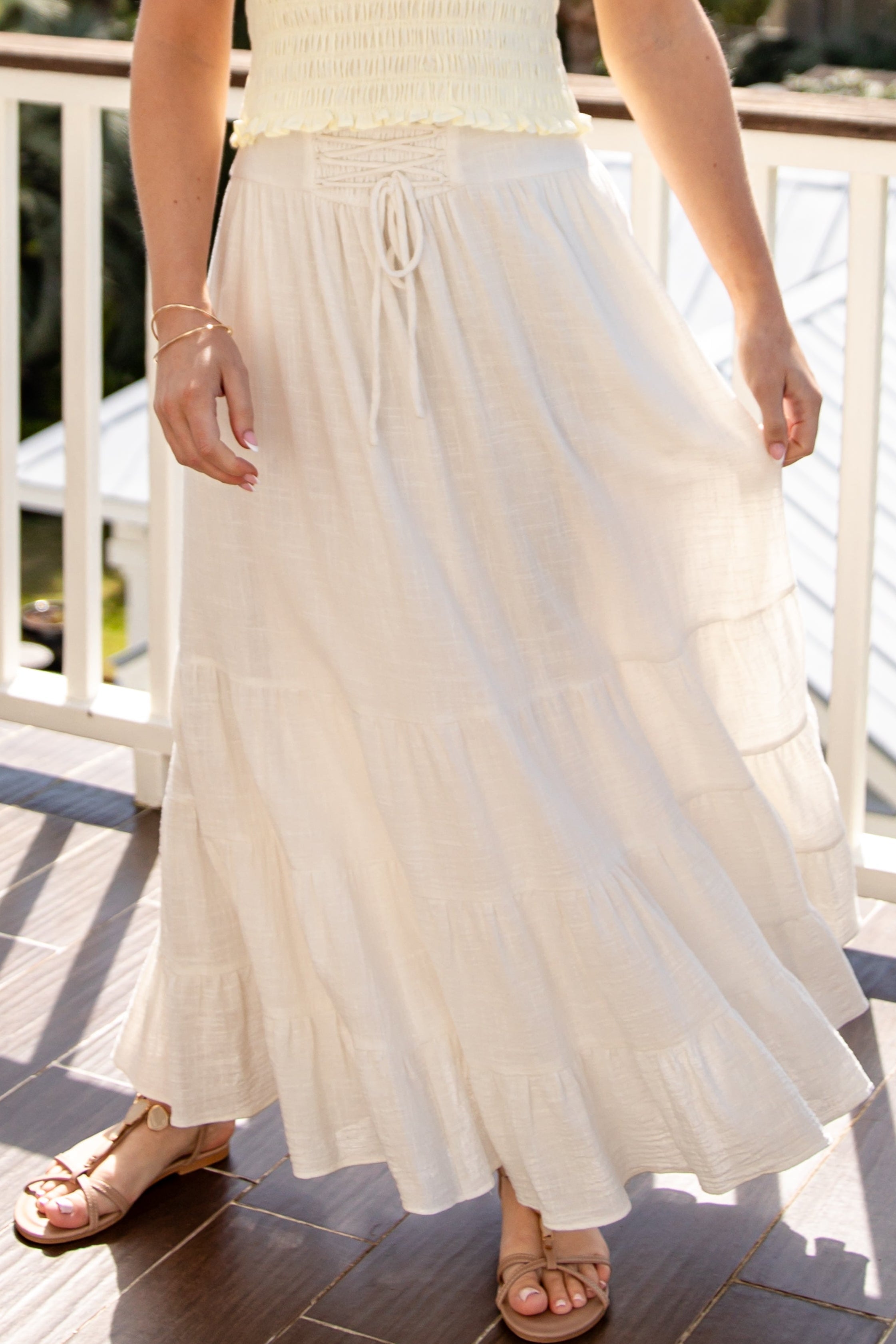 Just My Style Off White Tiered Maxi Skirt