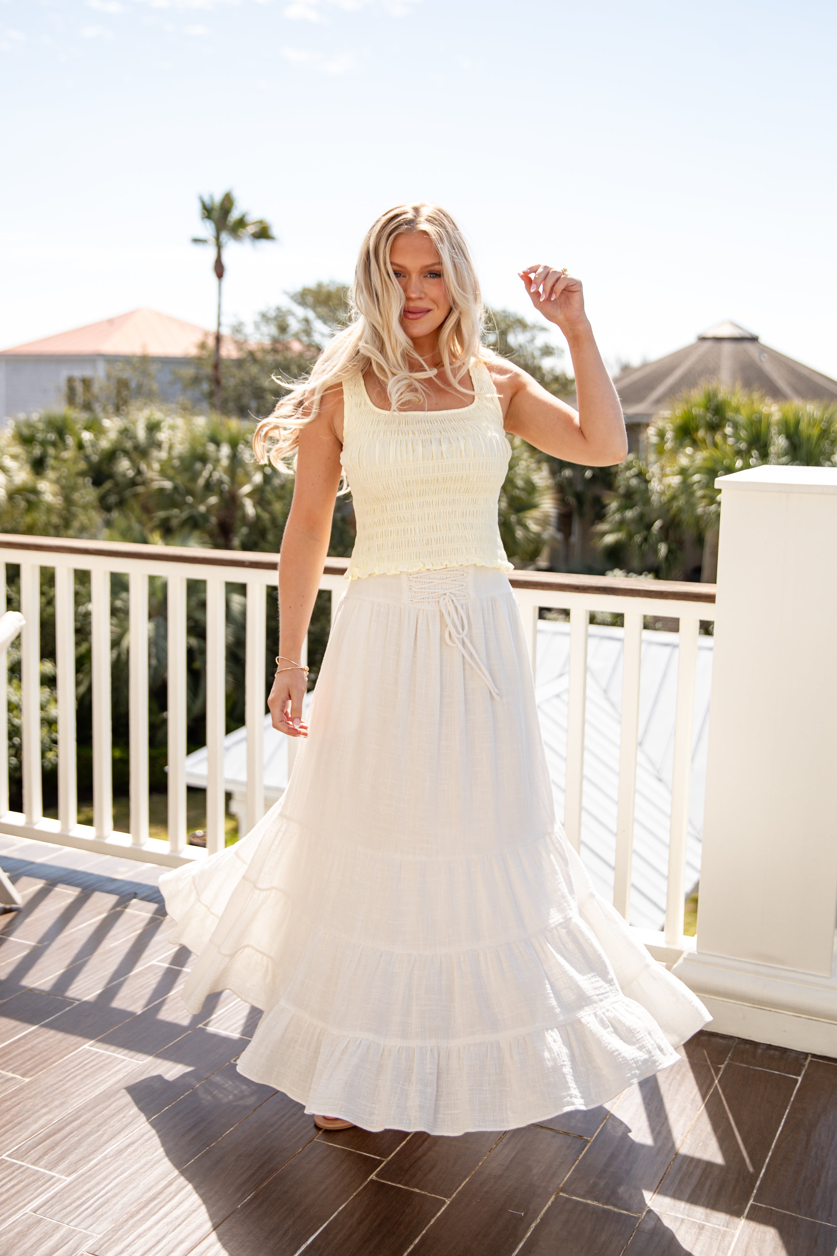Just My Style Off White Tiered Maxi Skirt