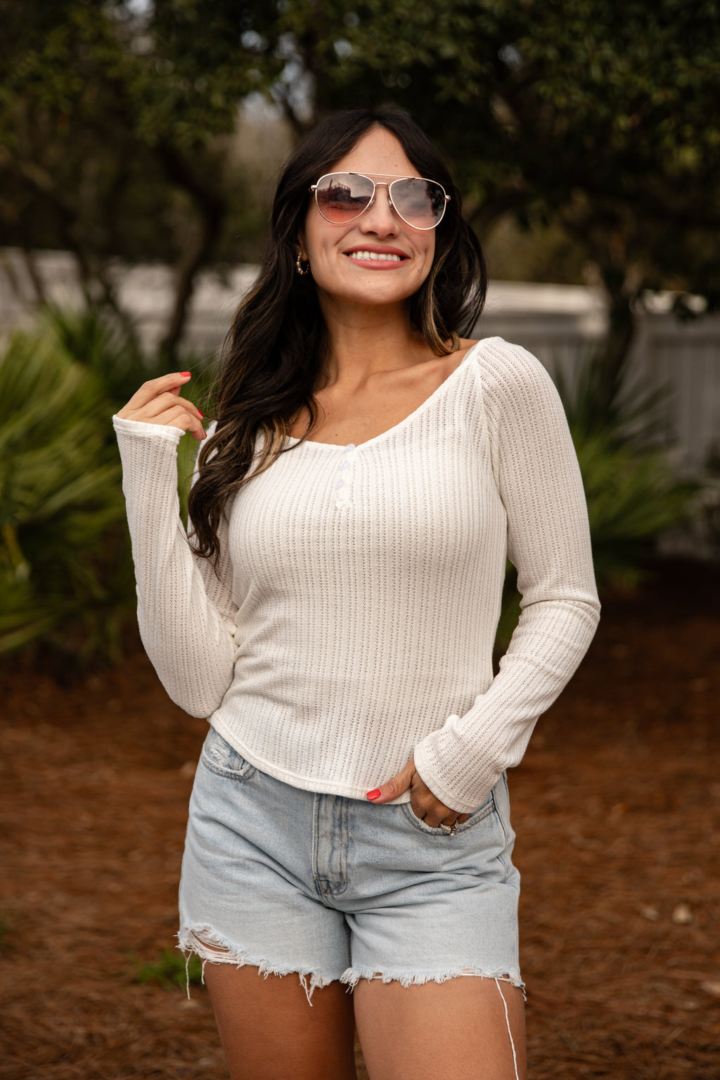 FINAL SALE - Willow Ribbed Textured Henley Long Sleeve Top