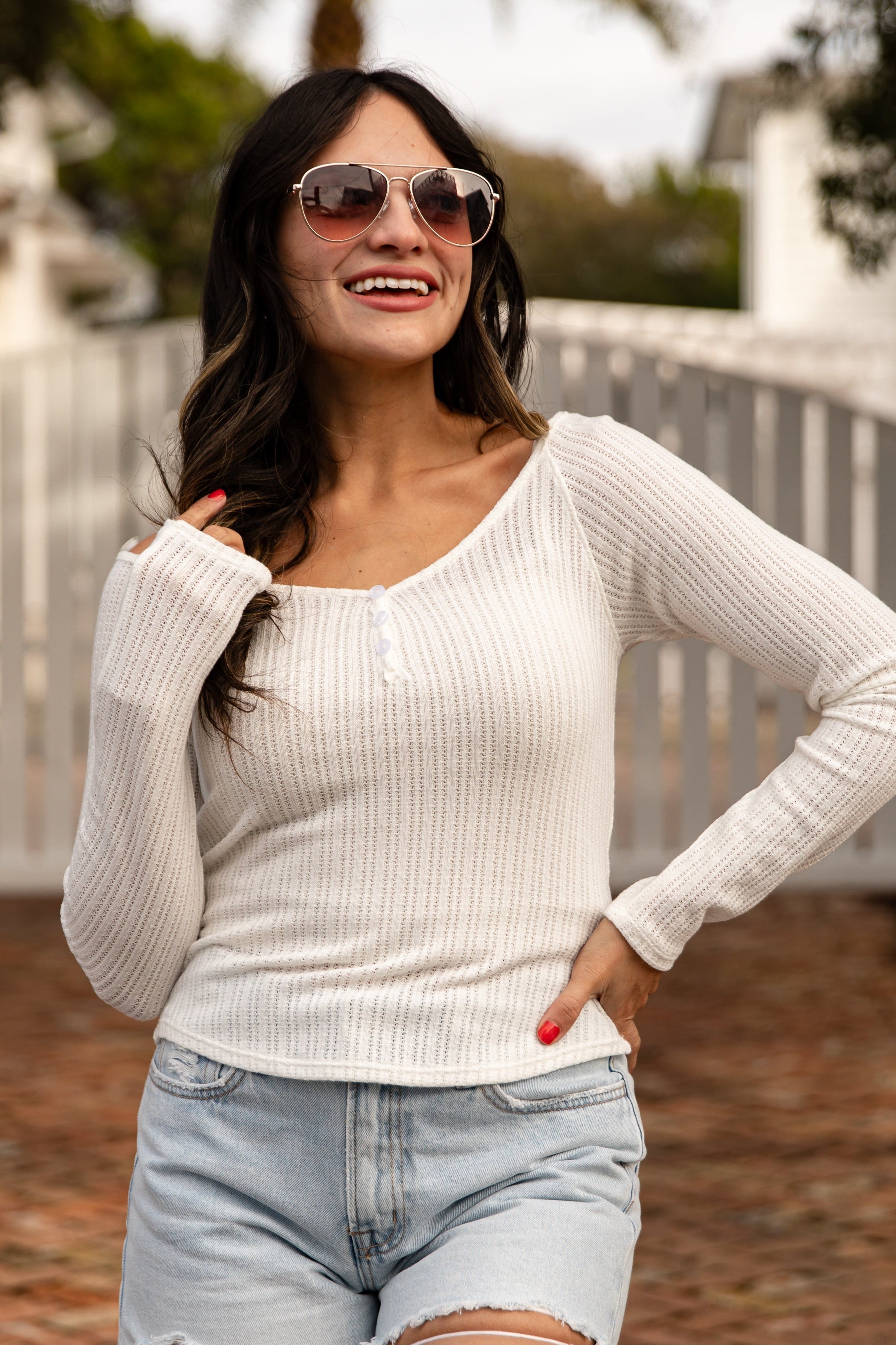 FINAL SALE - Willow Ribbed Textured Henley Long Sleeve Top
