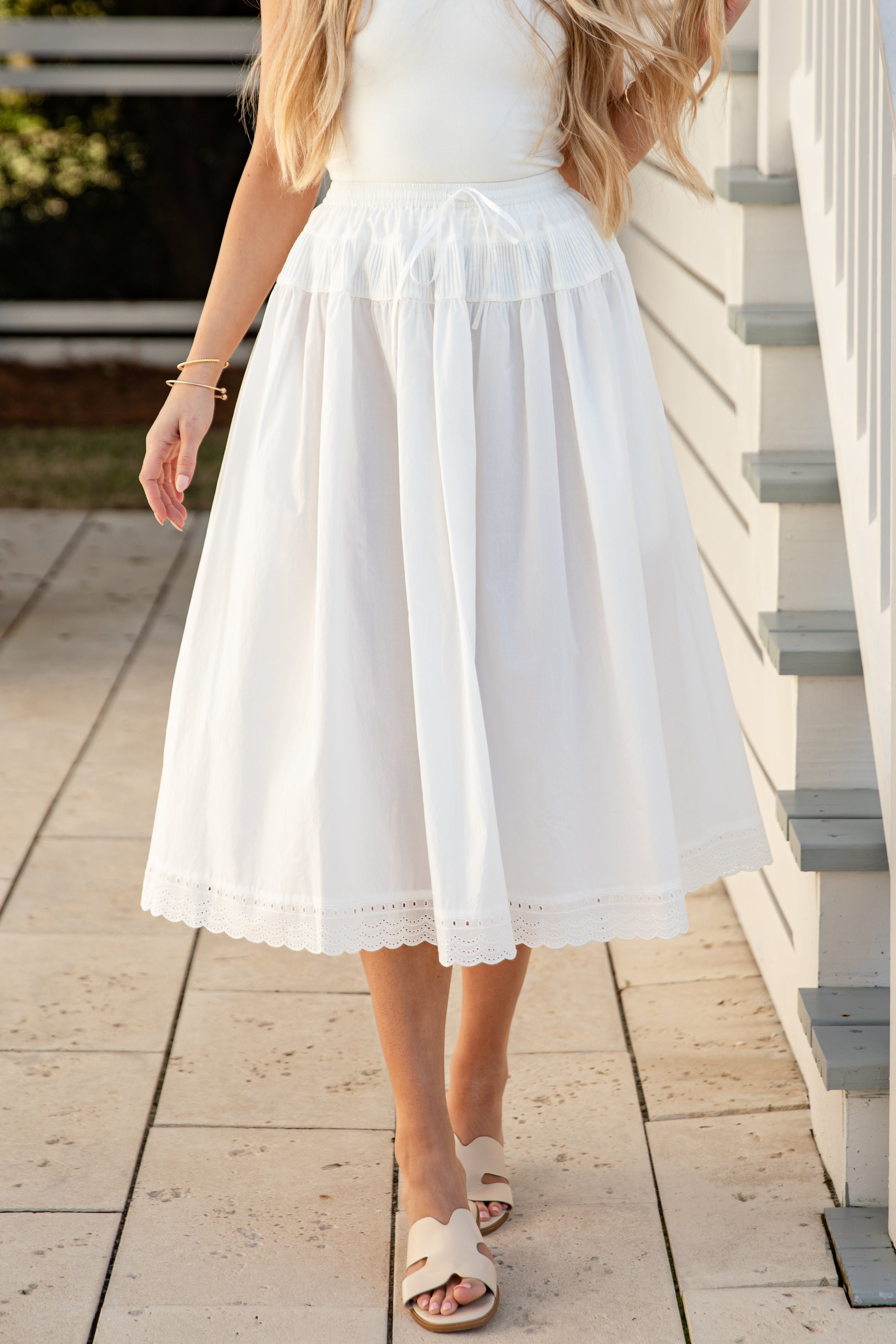 FINAL SALE - Whispering Breeze Off White Tiered Midi Skirt