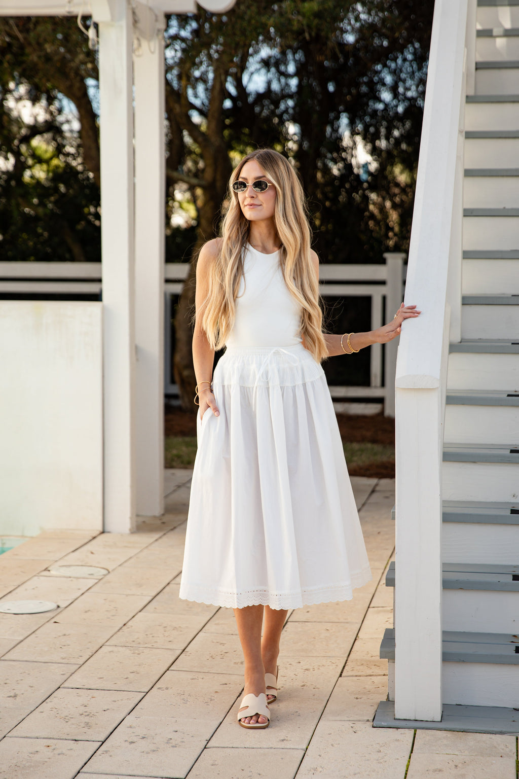 FINAL SALE - Whispering Breeze Off White Tiered Midi Skirt