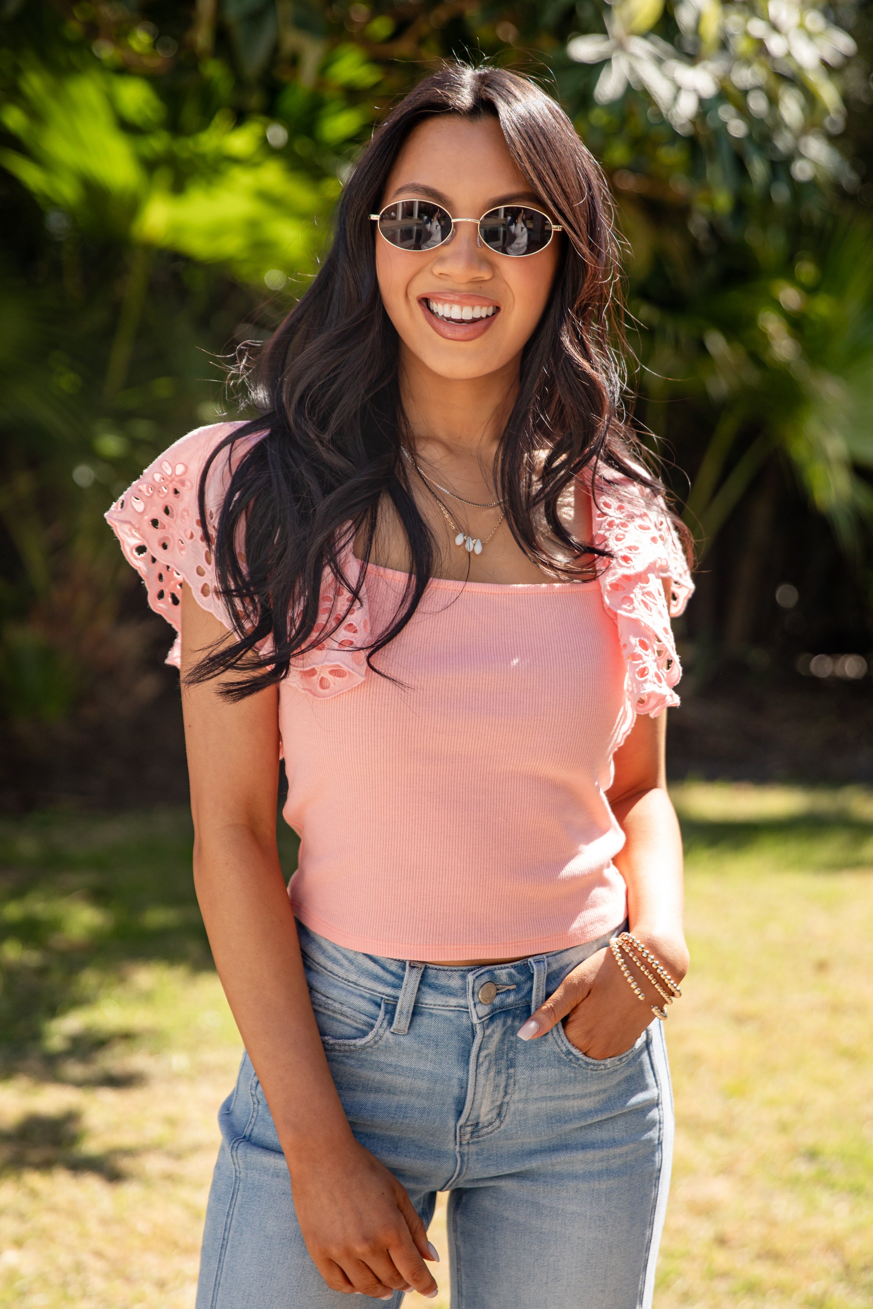 Hilltop Hour Eyelet Ruffle Blouse - DU Deal