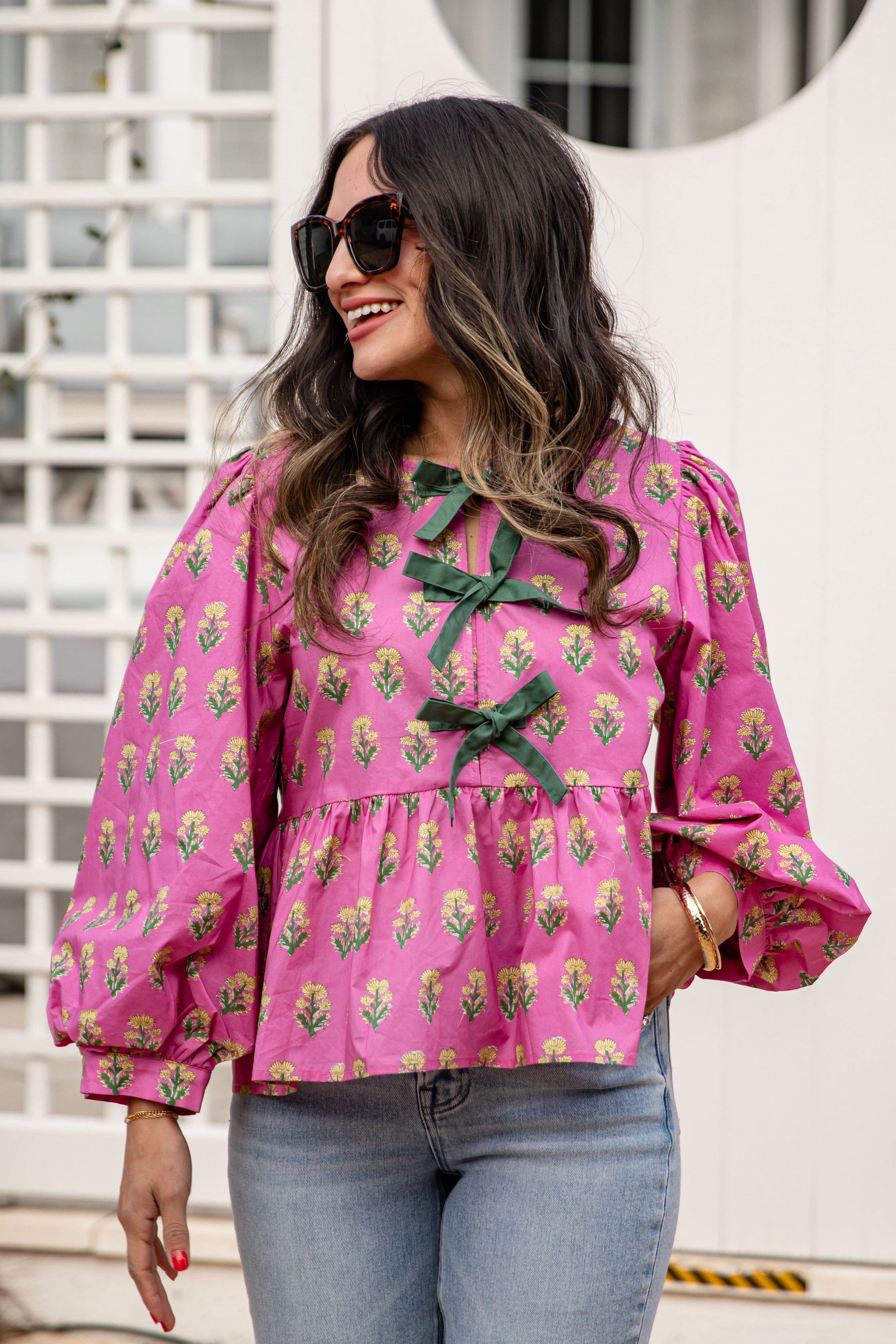 FINAL SALE - Rosewood Charm Floral Bow Front Blouse