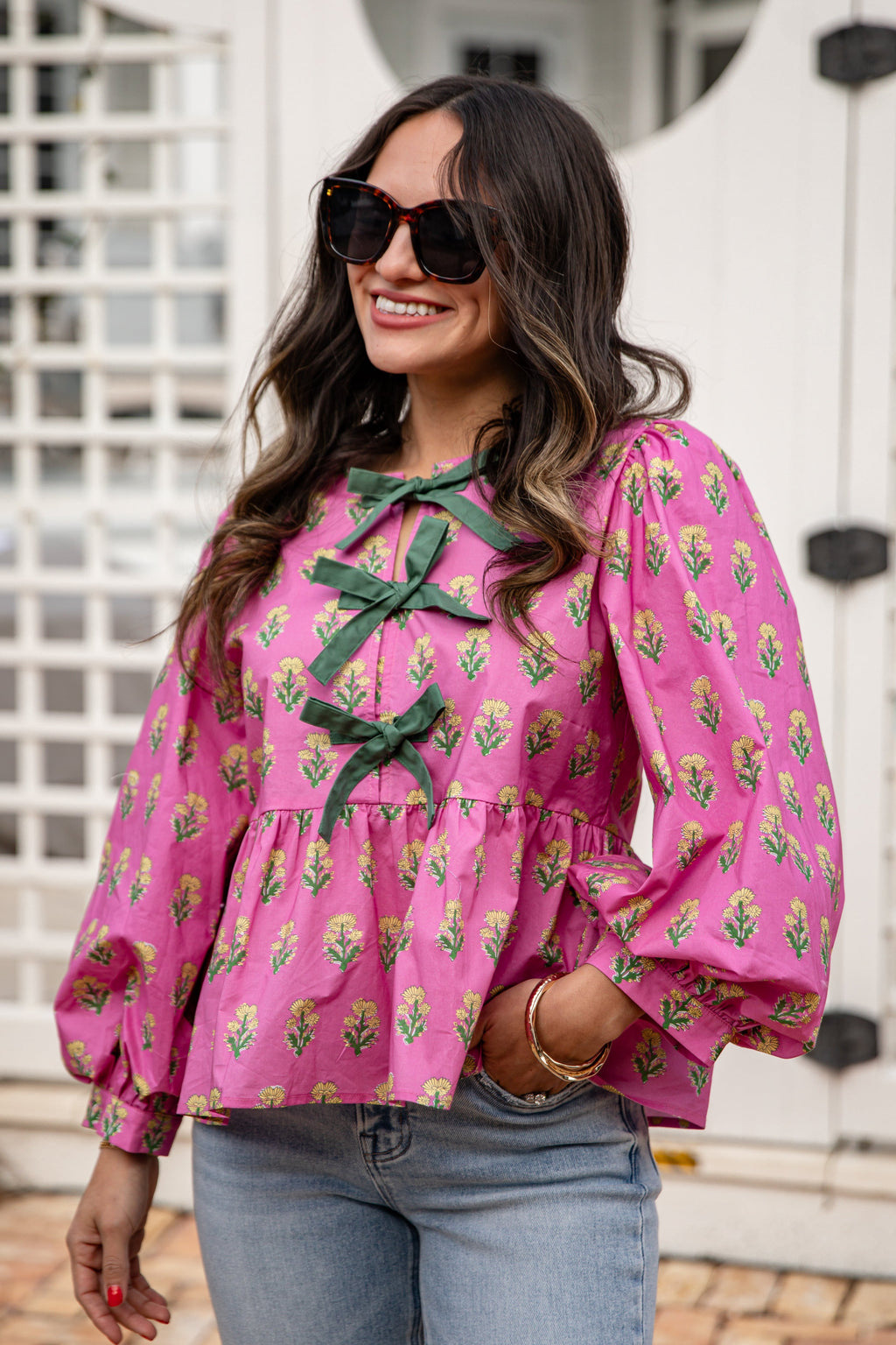 FINAL SALE - Rosewood Charm Floral Bow Front Blouse