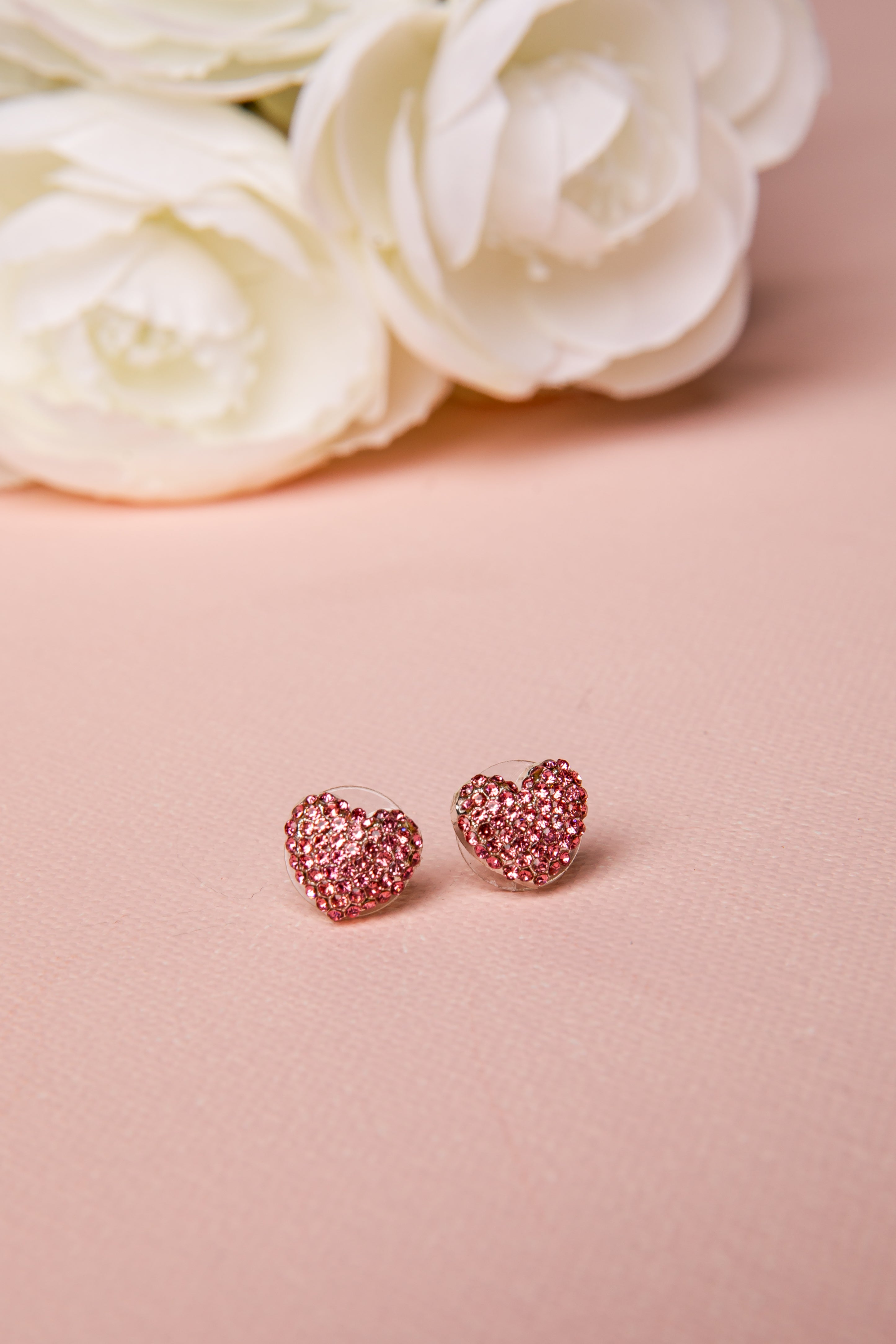 Tatum Crystal Pink Heart Stud Earrings