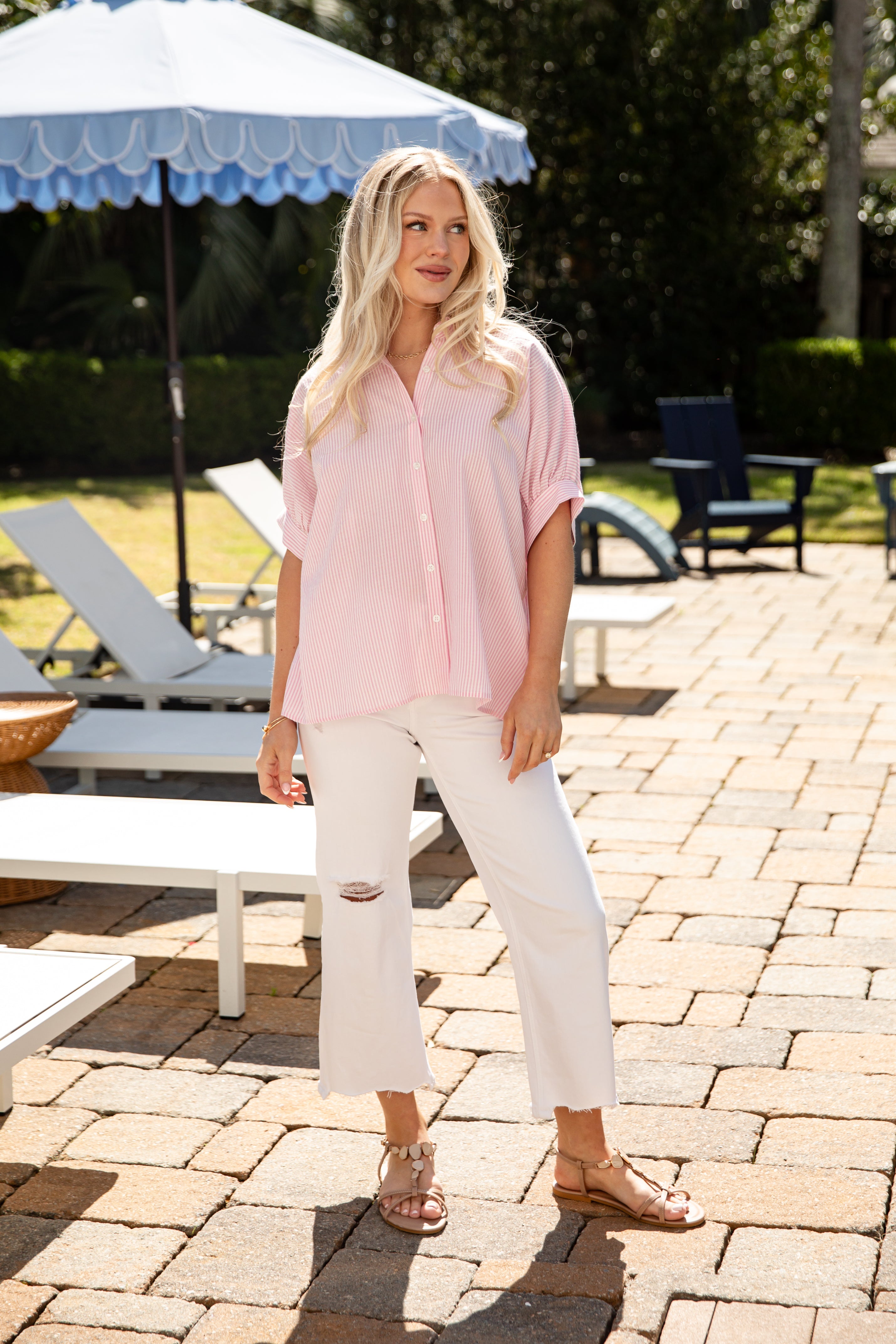 Pink Harbor Stripe Button Up Top - DU Deal