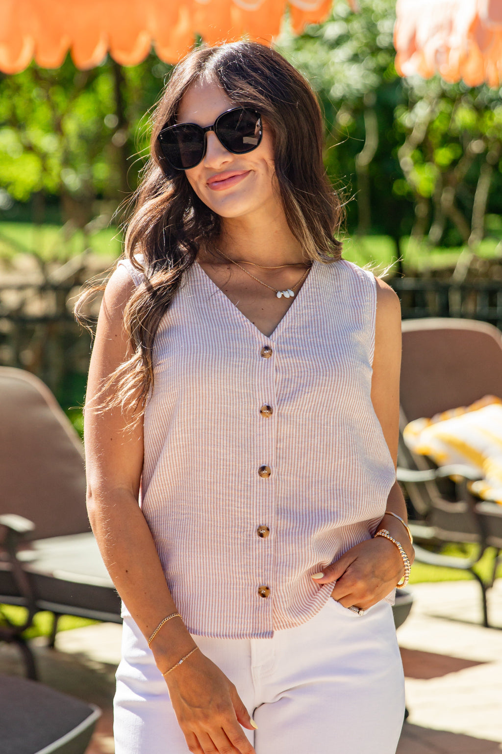 Summer Diaries Striped Button Front Tank