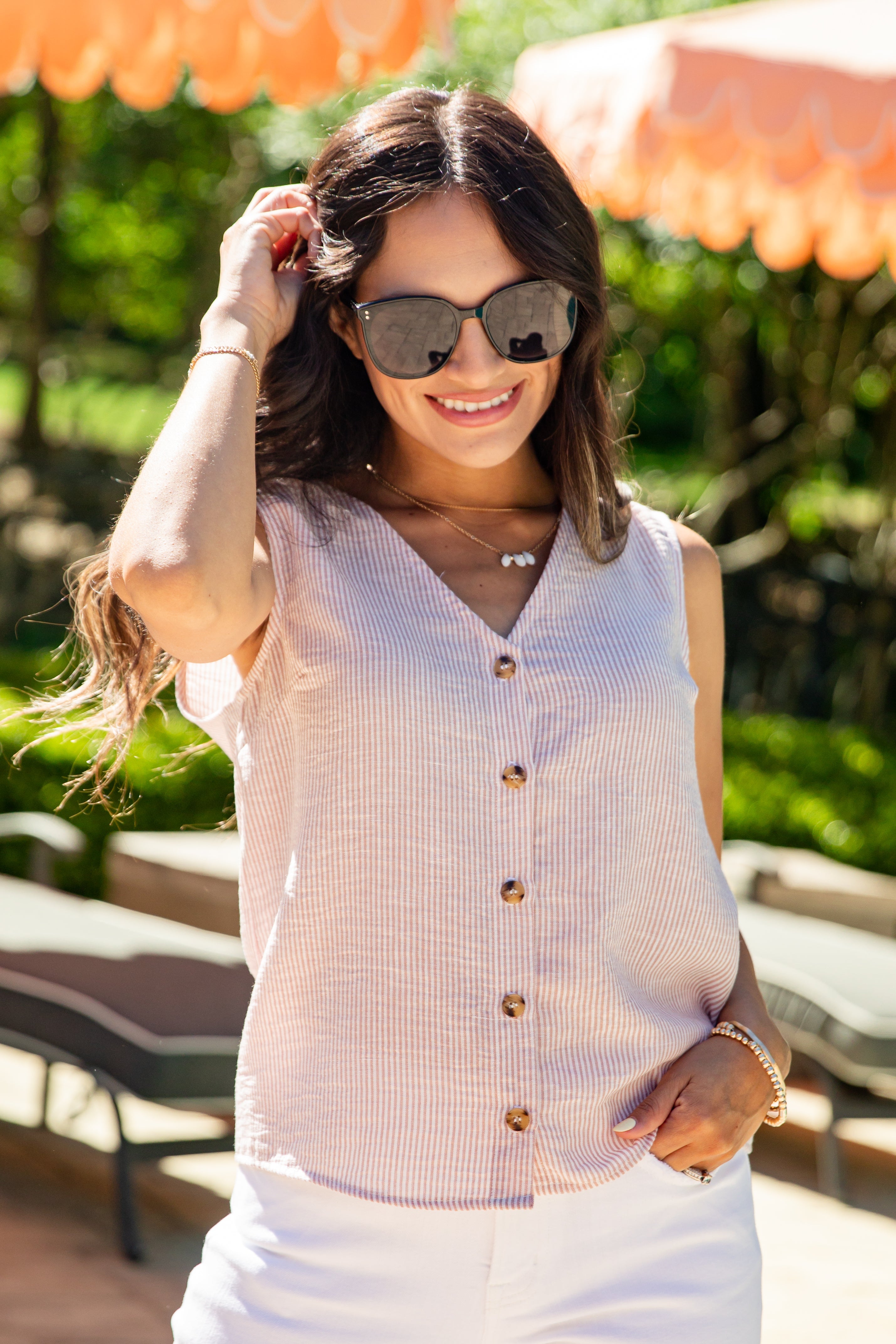 Summer Diaries Striped Button Front Tank