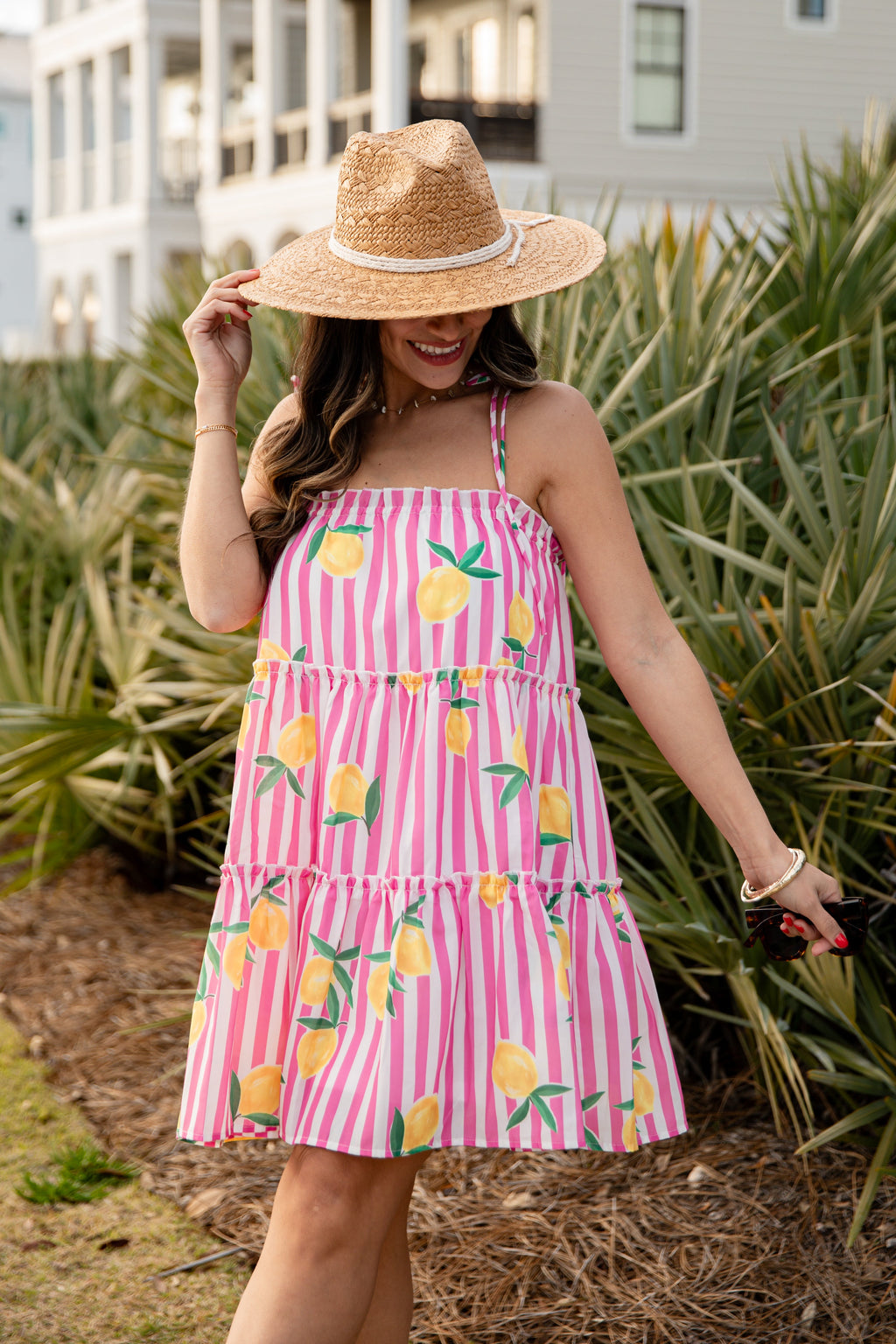 Citrus Grove Tiered Stripe Mini Dress