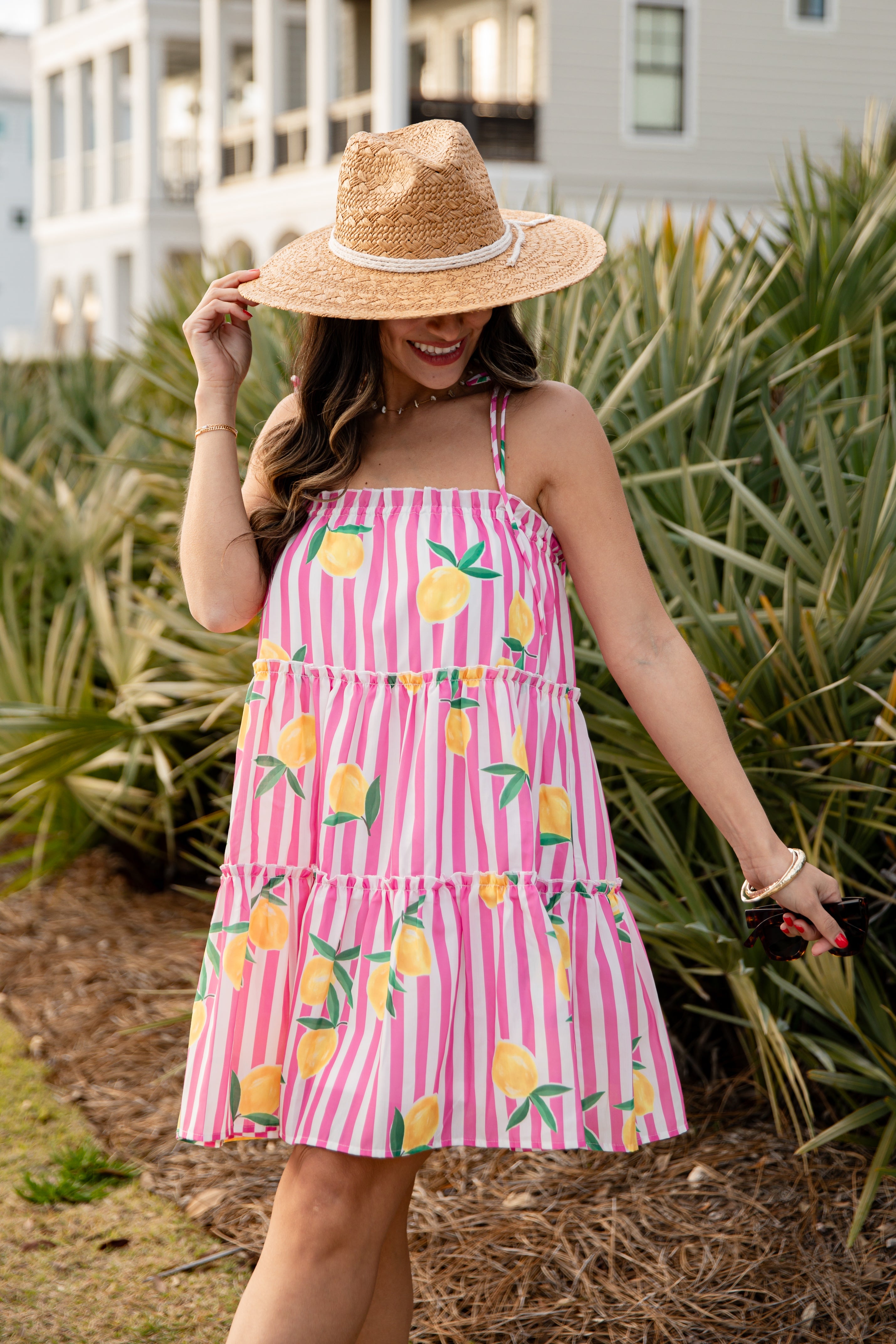 Citrus Grove Tiered Stripe Mini Dress