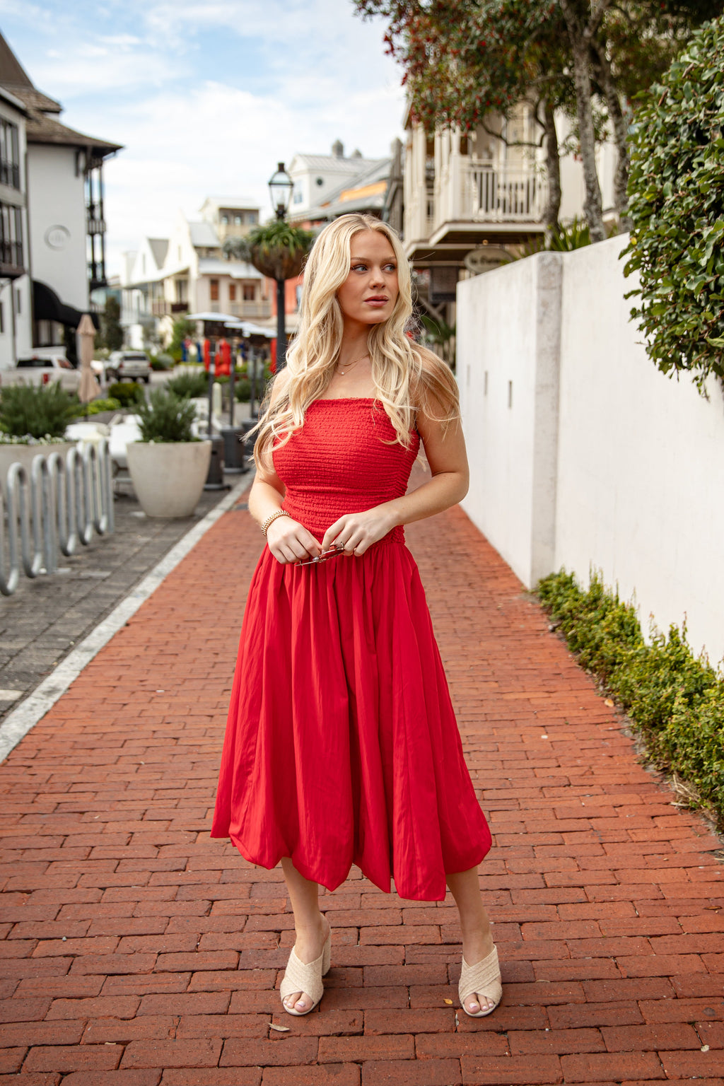 Scarlet Siren Bubble Hem Red Midi Dress