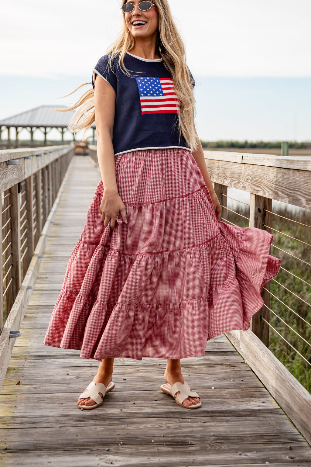 Heartland Breeze Gingham Tiered Maxi Skirt