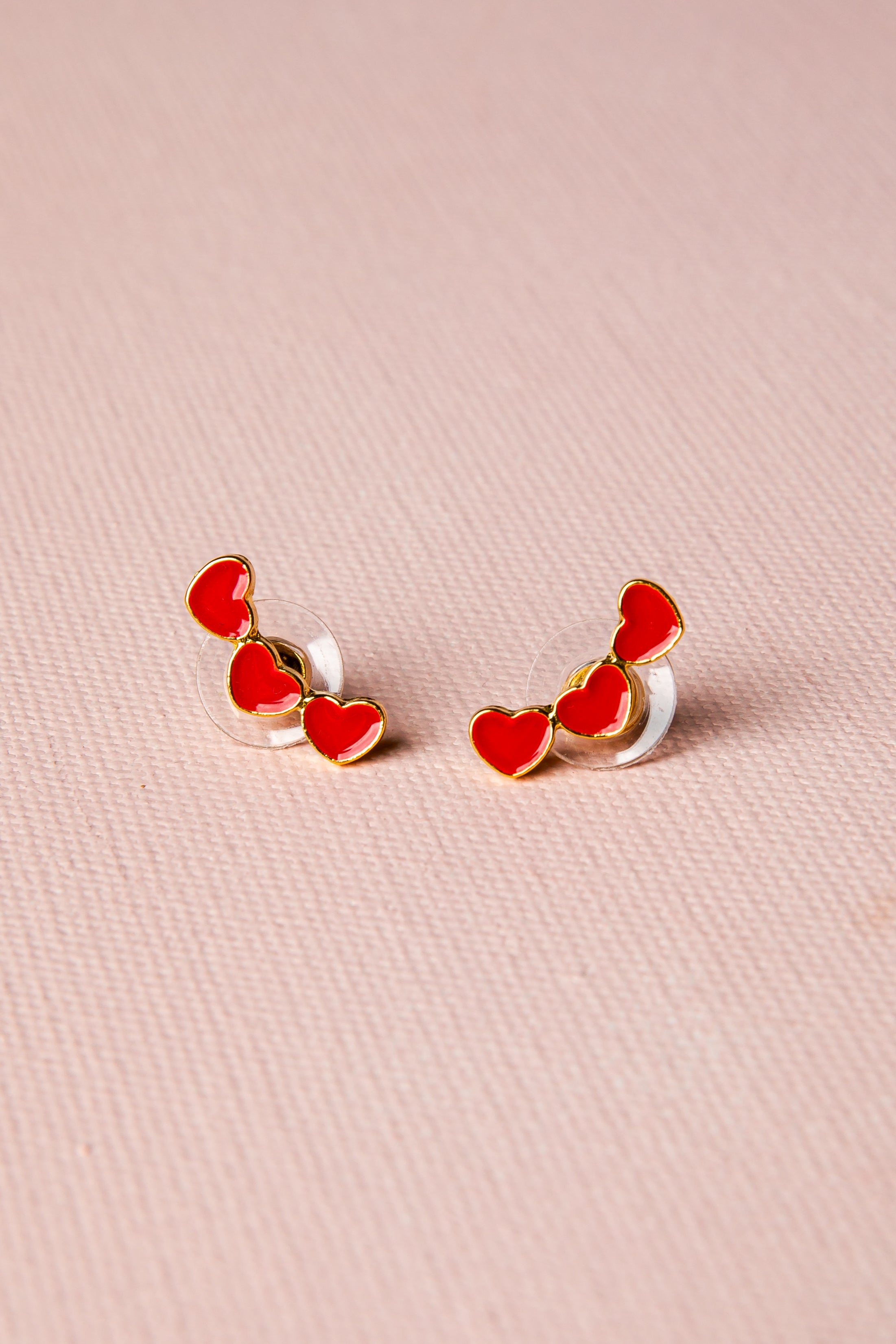 Saylor Triple Red Heart Stud Earrings