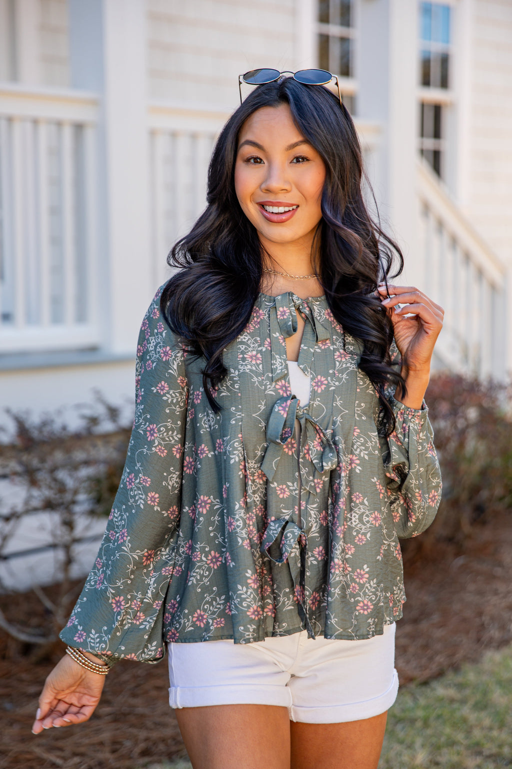 FINAL SALE - After Dark Sage Floral Blouse