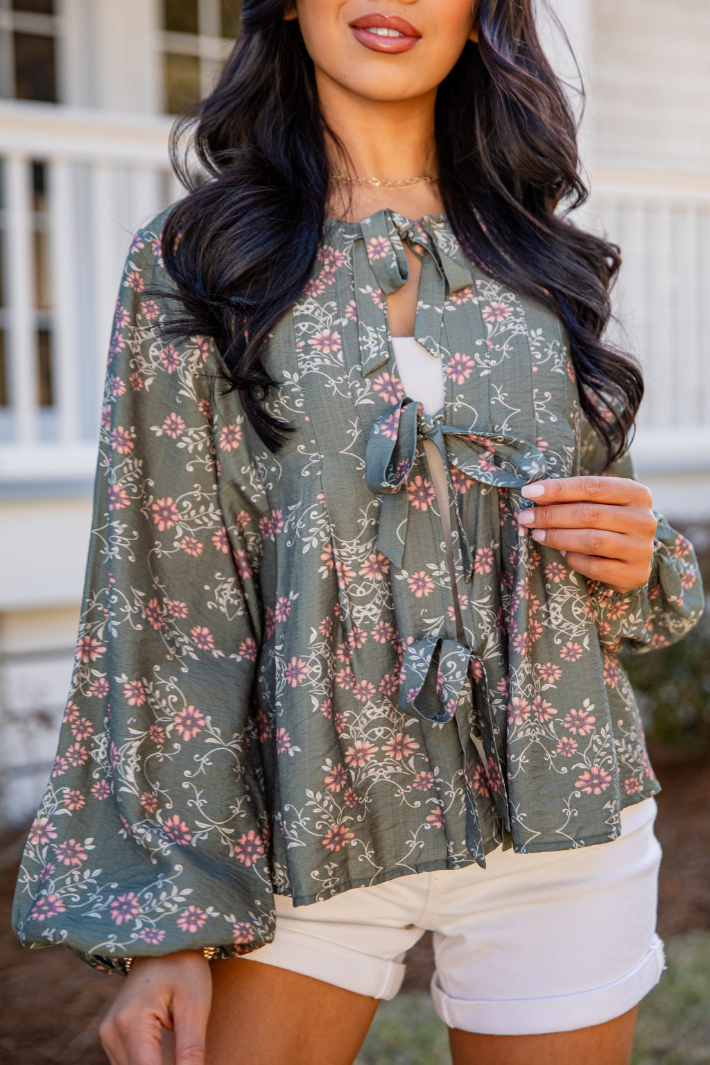 FINAL SALE - After Dark Sage Floral Blouse