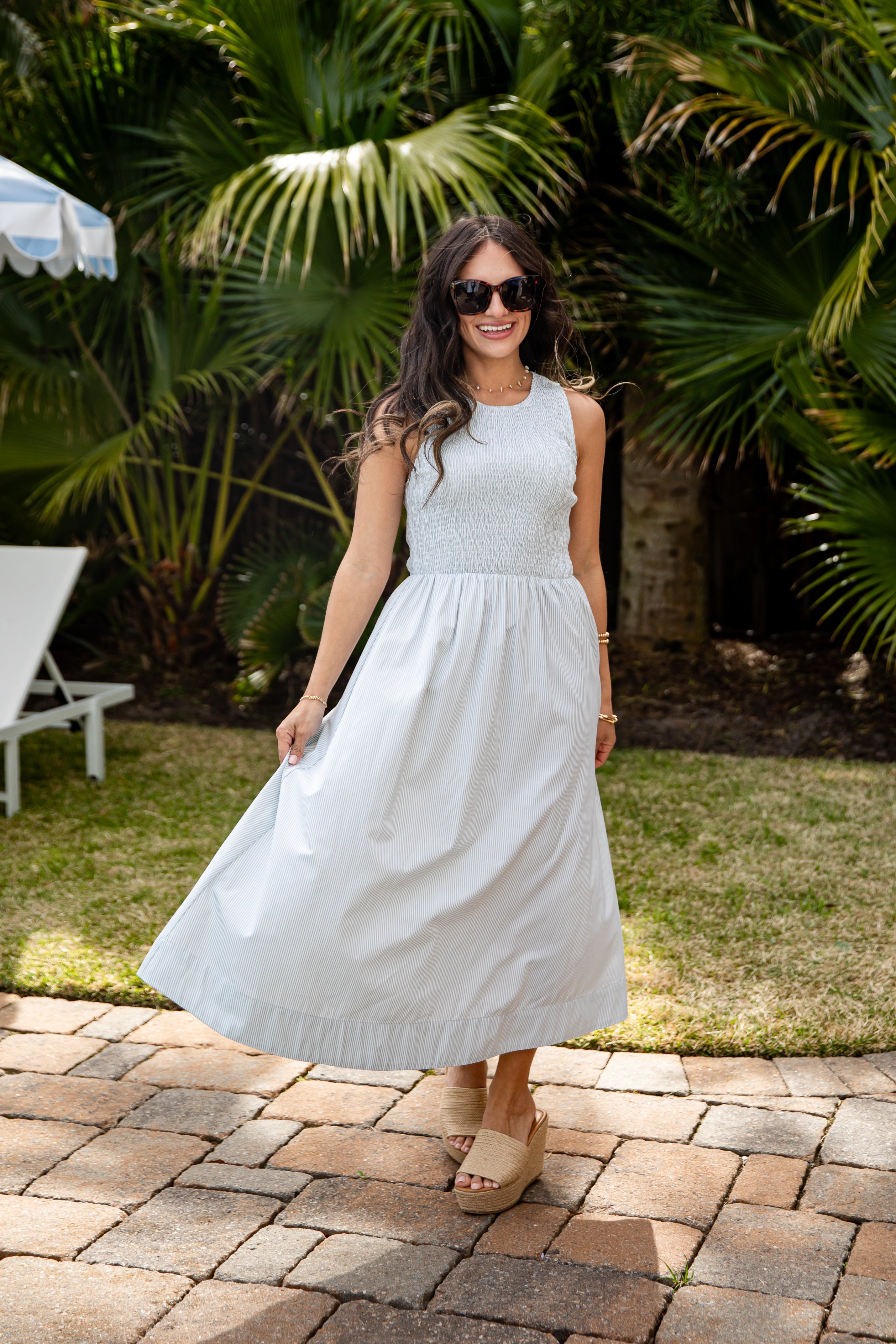 Sweet Serenity Stripe Smocked Midi Dress